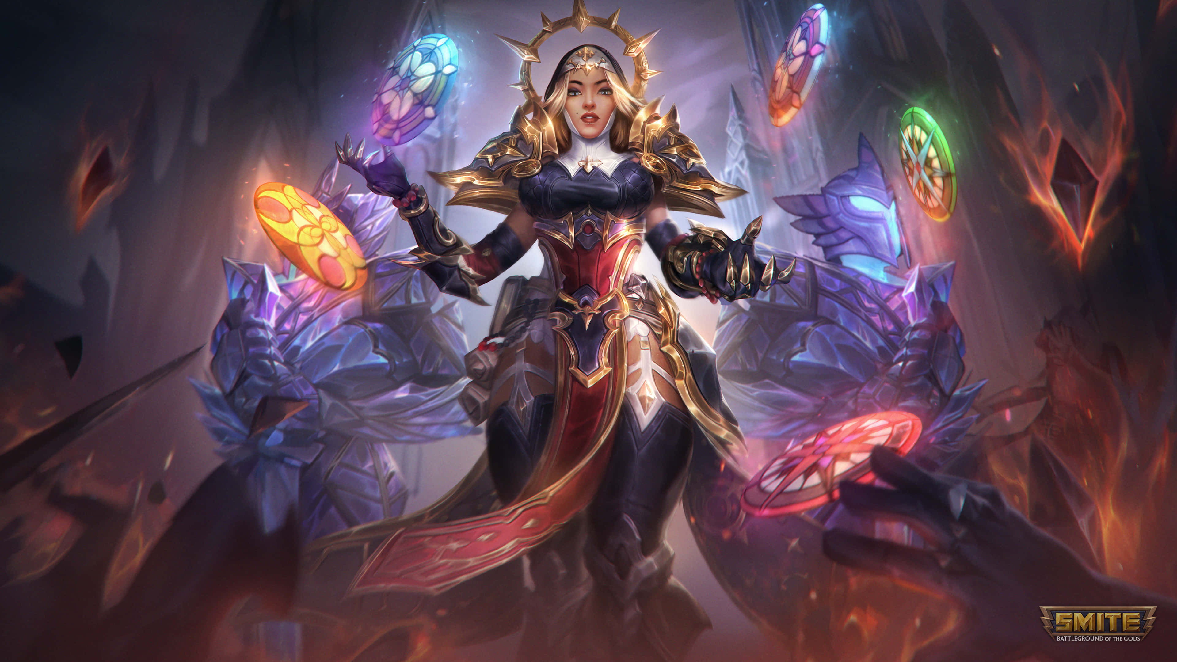 Smite, goddess, glowing magical discs, 4K Desktop Wallpaper