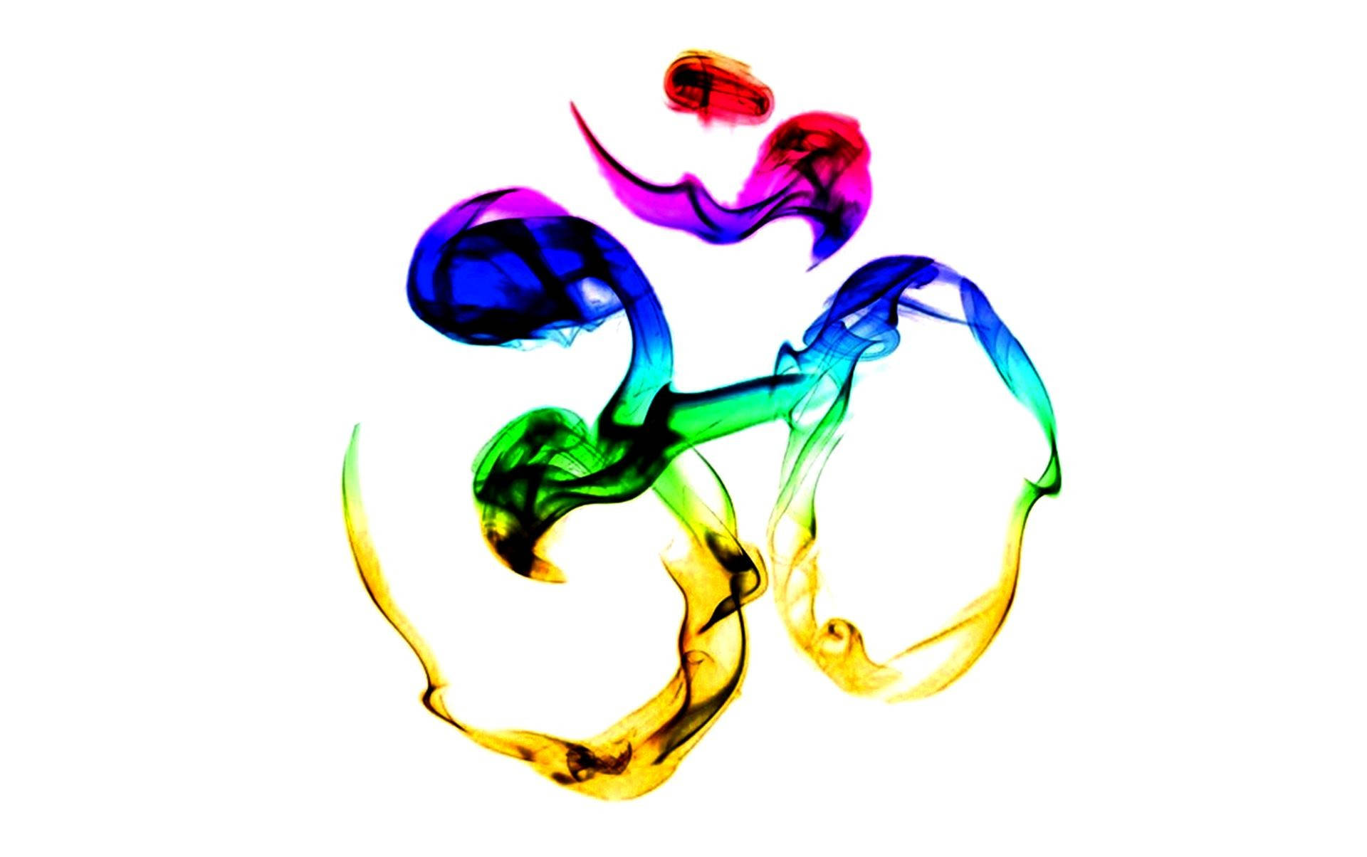 Om symbol, rainbow-colored smoke, stark white background, Full HD Desktop Wallpaper
