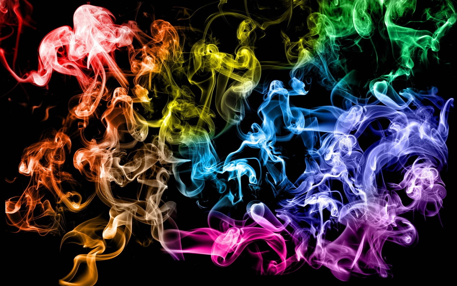 swirling rainbow smoke, black background, vibrant, Full HD Desktop Wallpaper