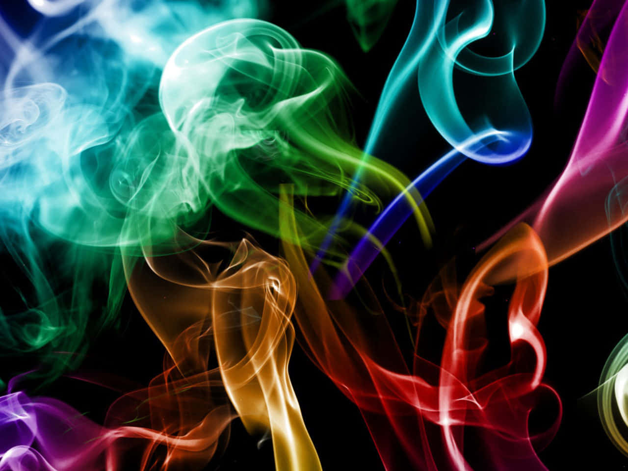 rainbow hues, black background, vibrant swirling smoke, HD Desktop Wallpaper