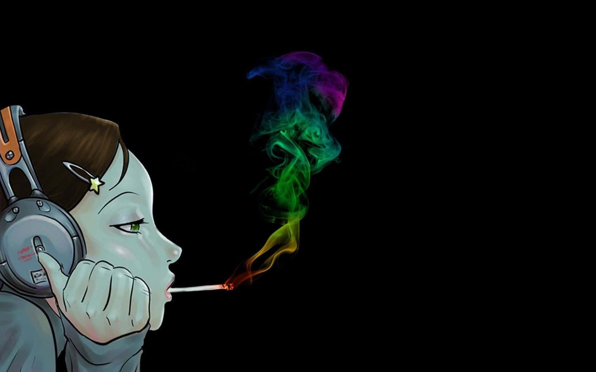 Smoke Tumblr, anime girl, headphones, Full HD Desktop Wallpaper