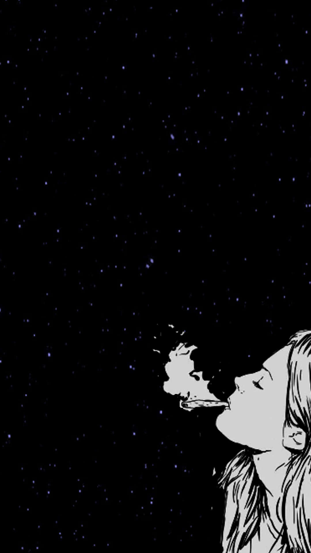 smoke tumblr, starry night sky, minimalist black and white illustration, Full HD Phone Wallpaper