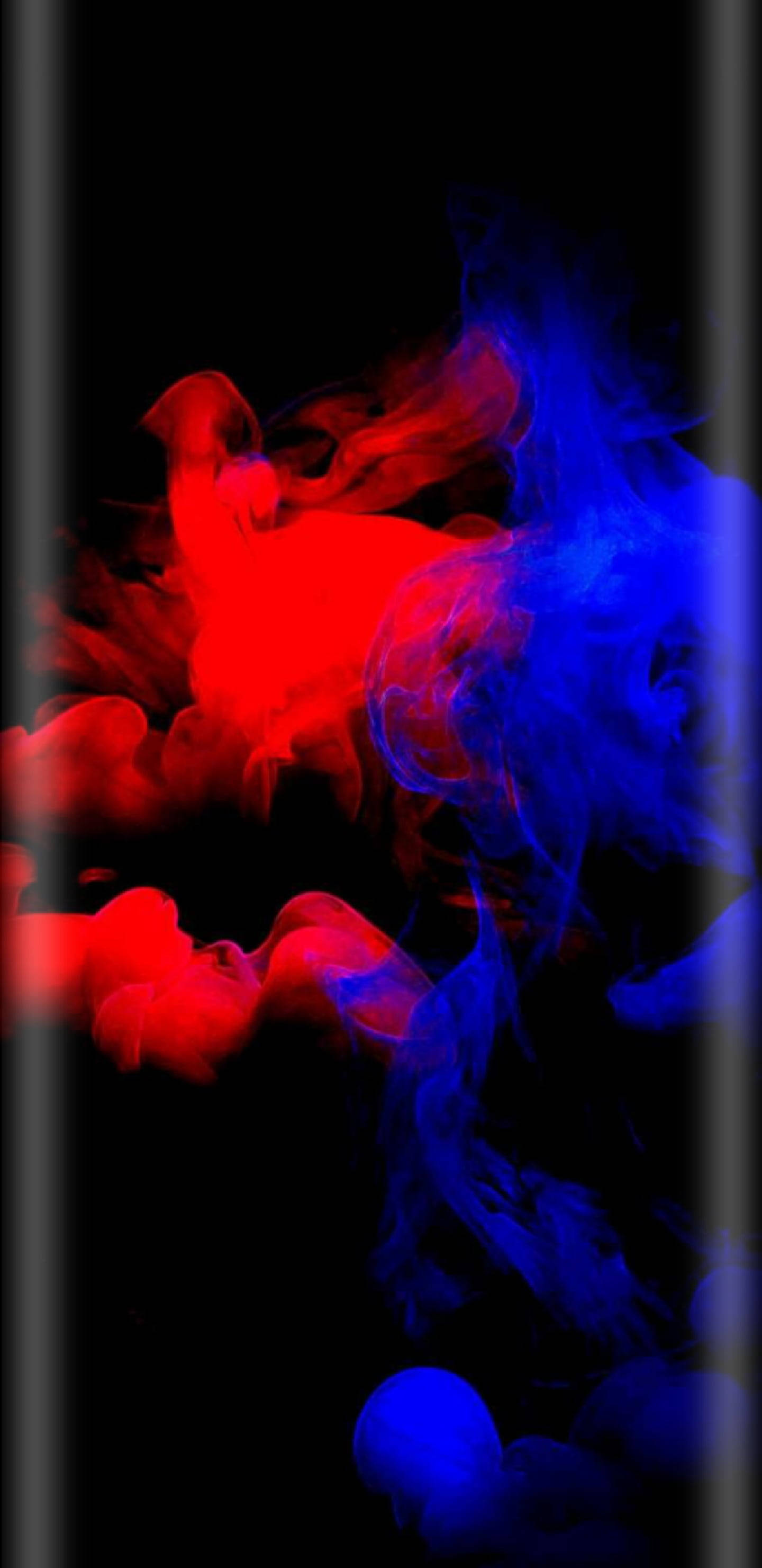 blue and red smoke, Samsung Full HD, vibrant red and blue ink, 2K Phone Wallpaper