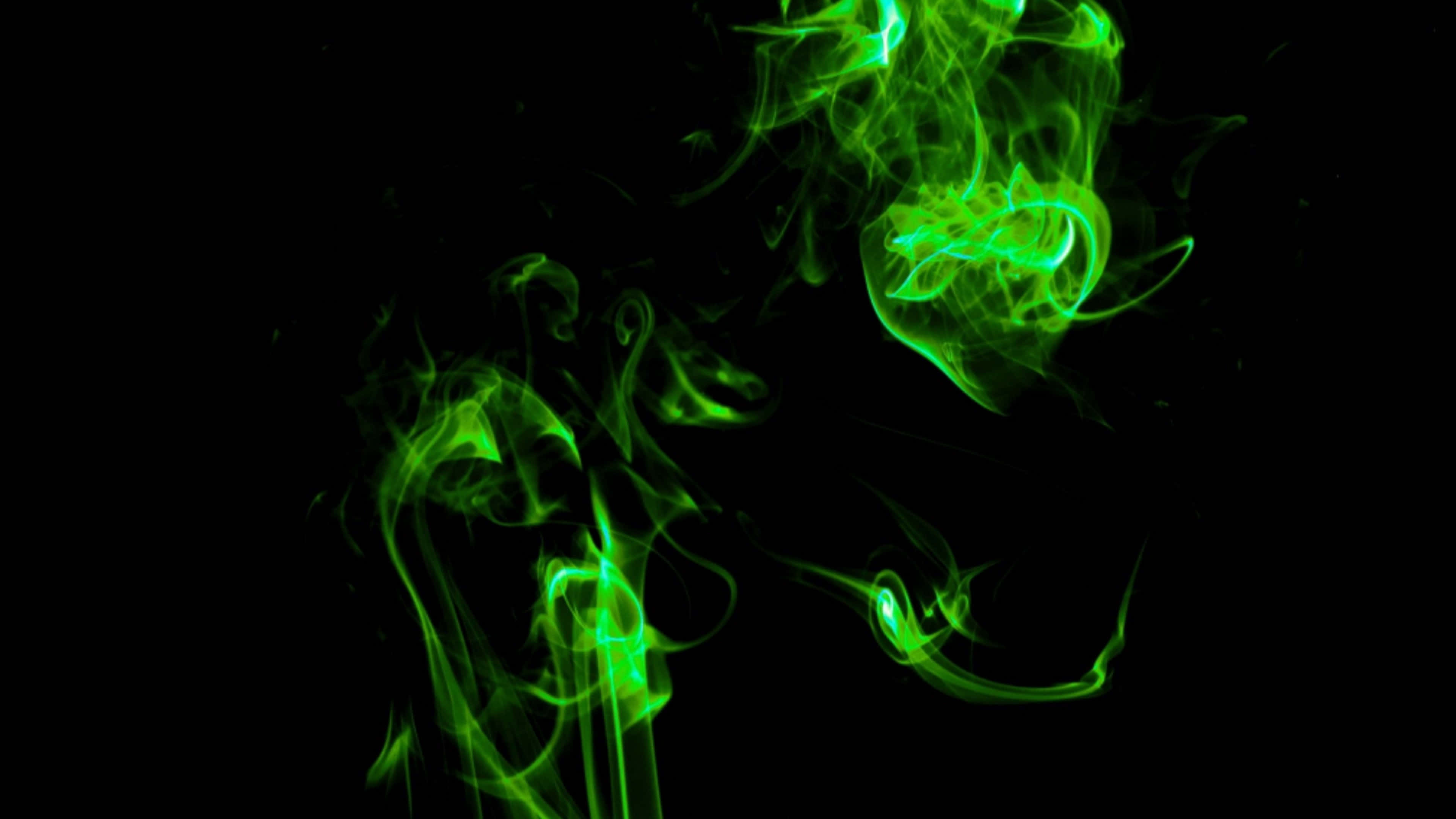 neon green smoke, black background, swirling, 4K Desktop Wallpaper