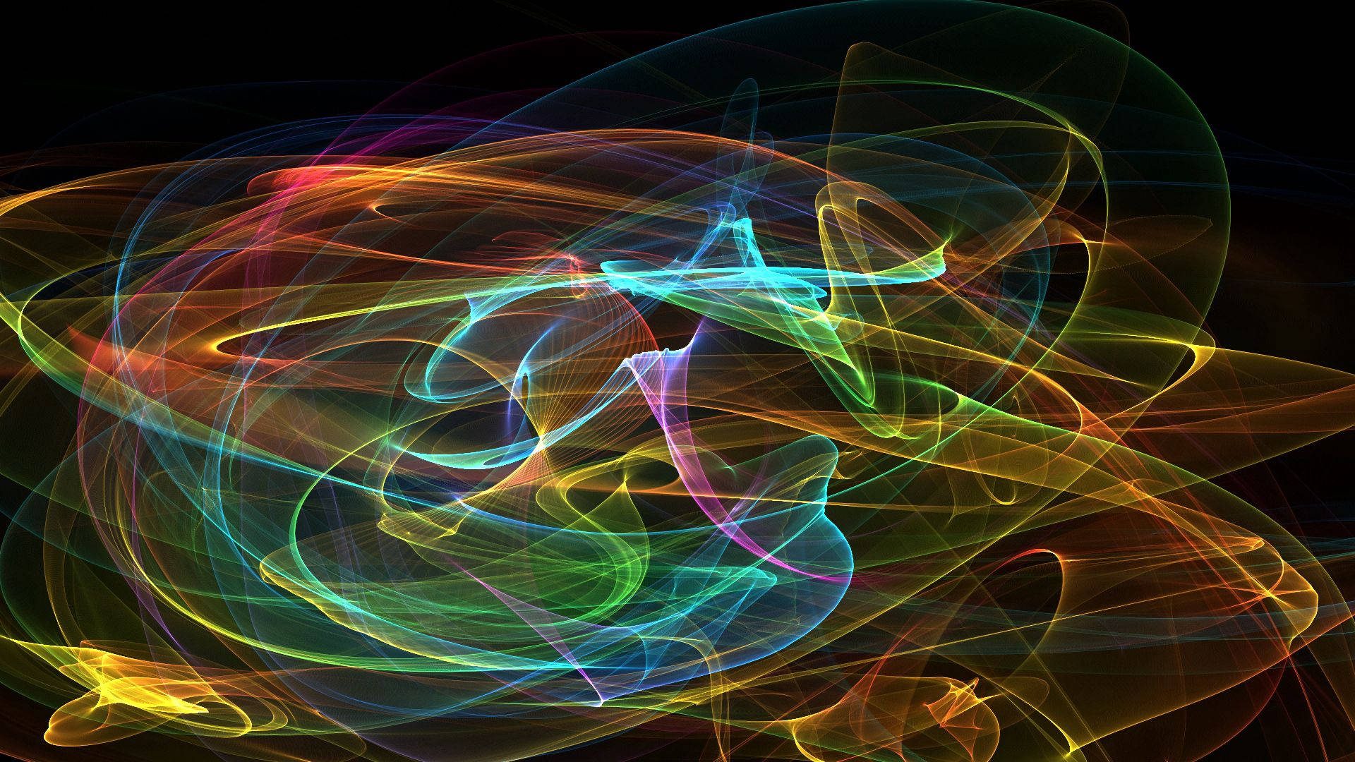 neon ribbons, black void, vibrant neon, Full HD Desktop Wallpaper