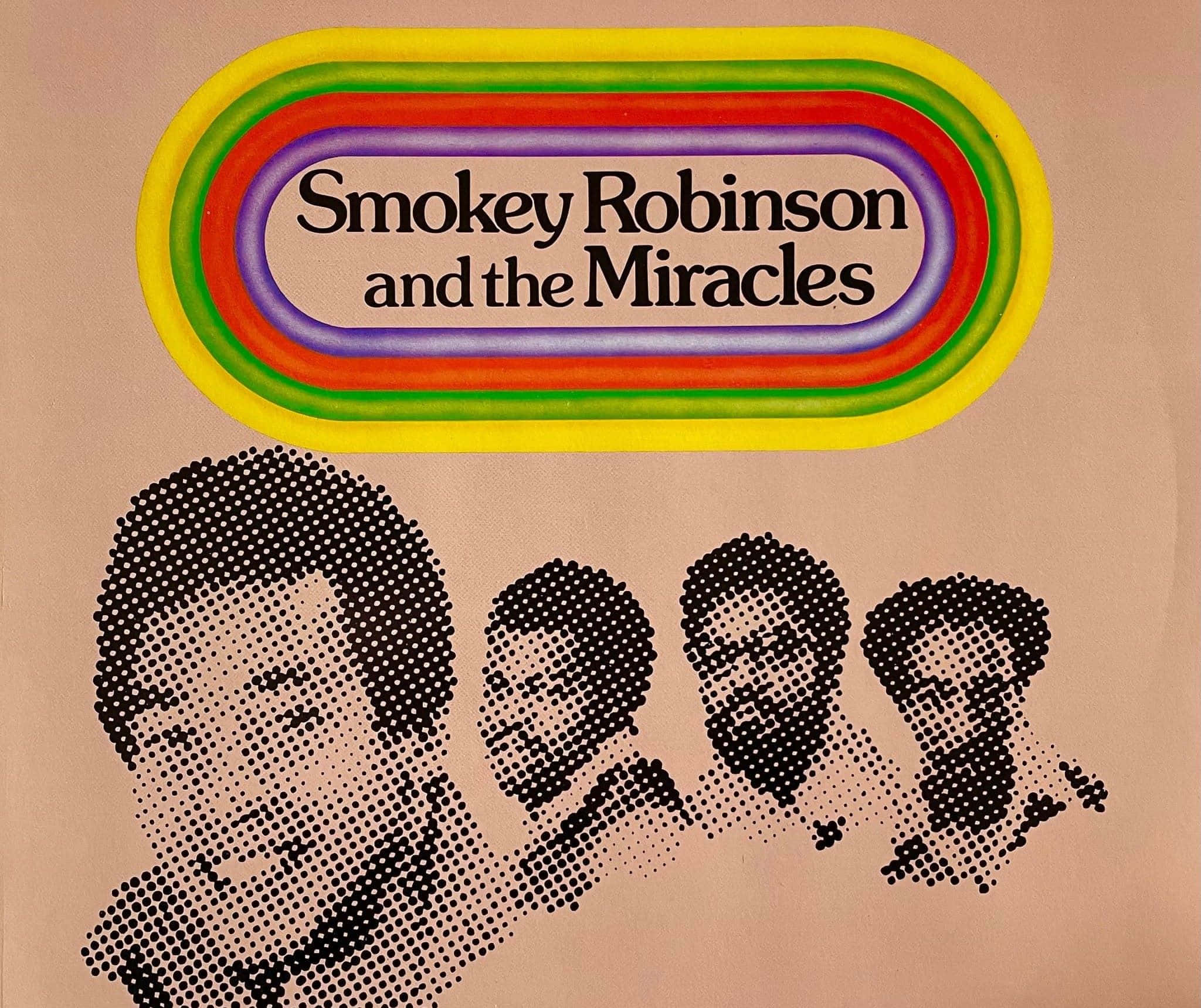 Smokey Robinson and the Miracles, halftone portraits, rainbow-colored oval title frame, Full HD Desktop Wallpaper