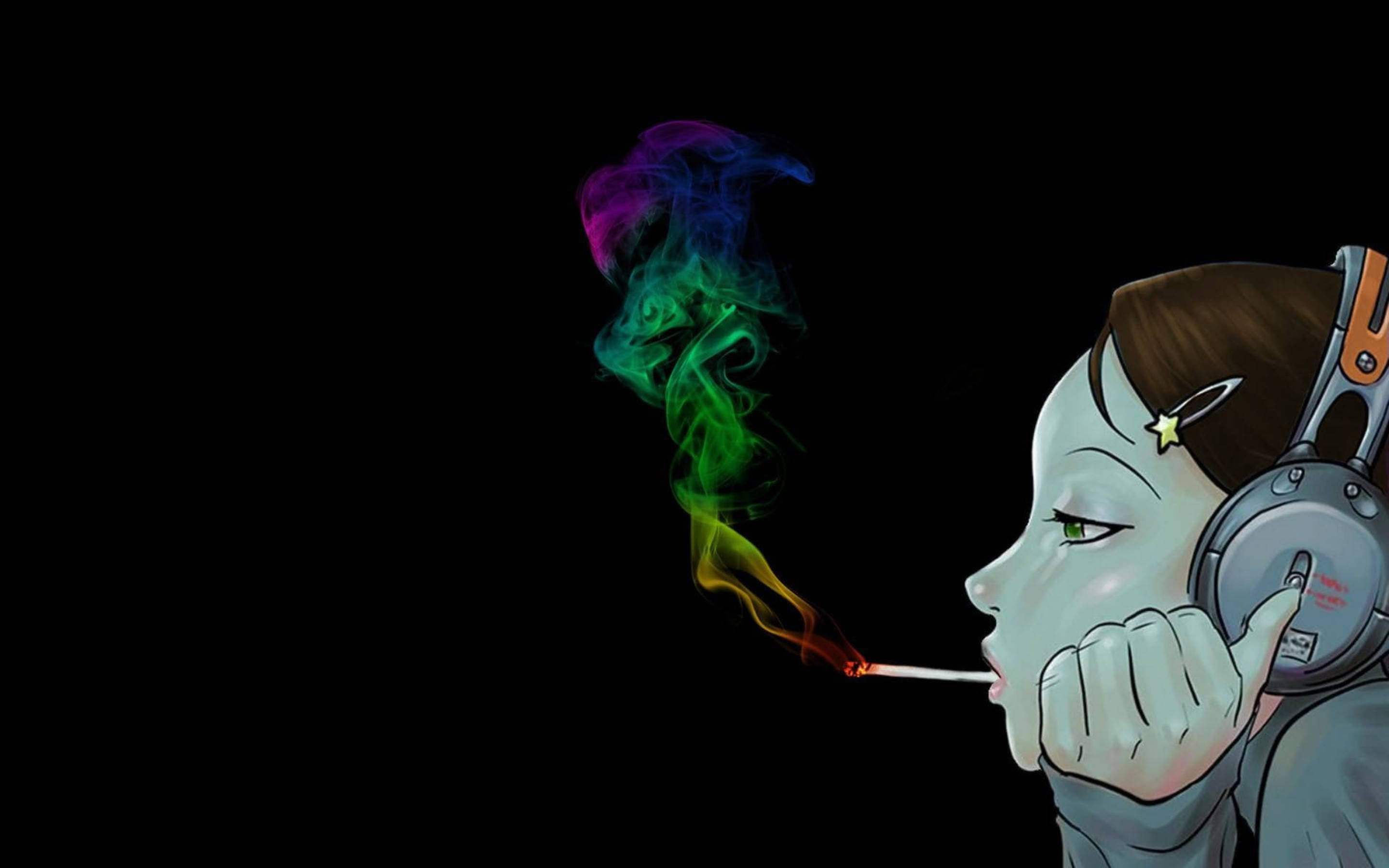 emo, anime girl, headphones, 2K Desktop Wallpaper