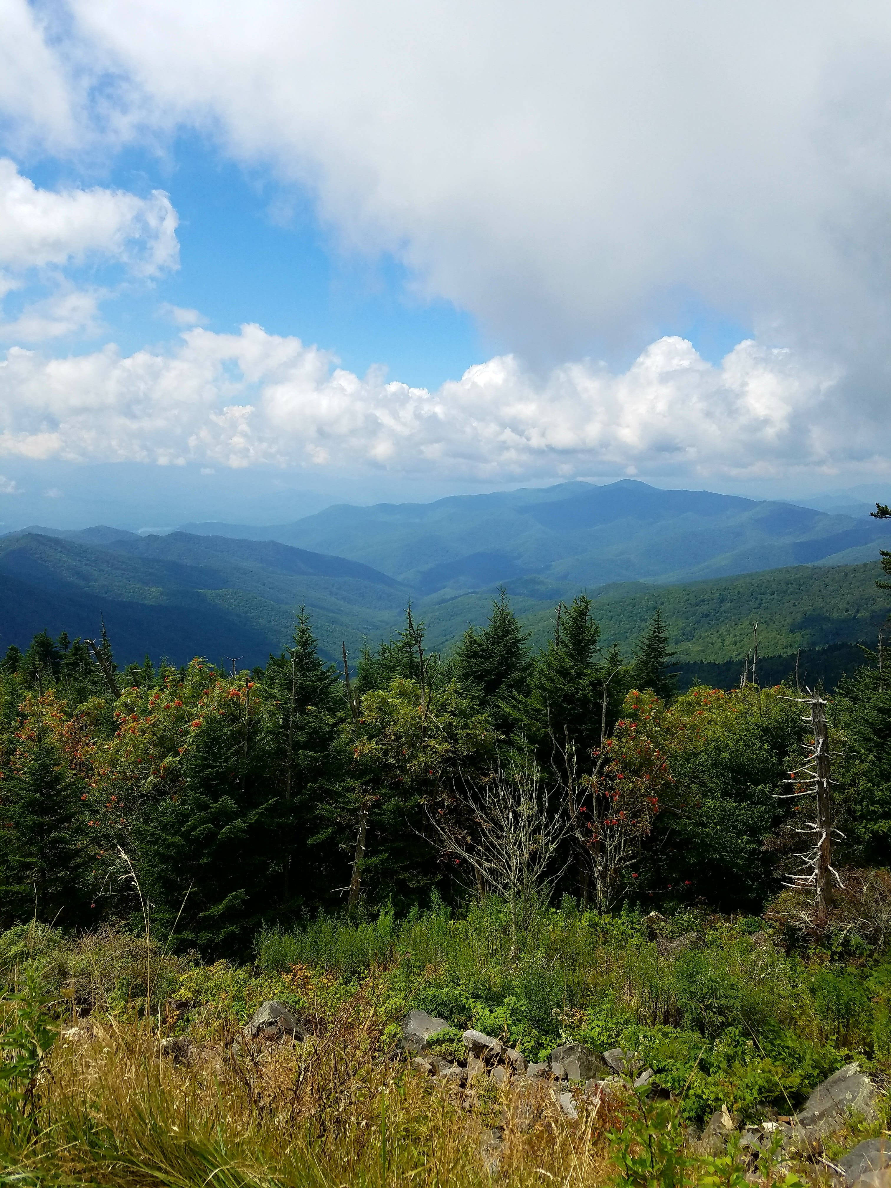 Smoky Mountains, mountain range, bright blue sky, 4K Phone Wallpaper
