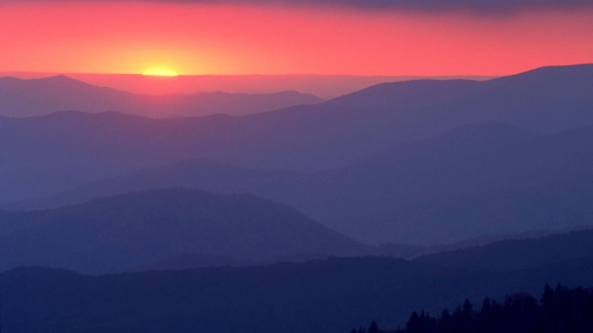 Smoky Mountains, gradient sunset, fiery orange, Full HD Desktop Wallpaper