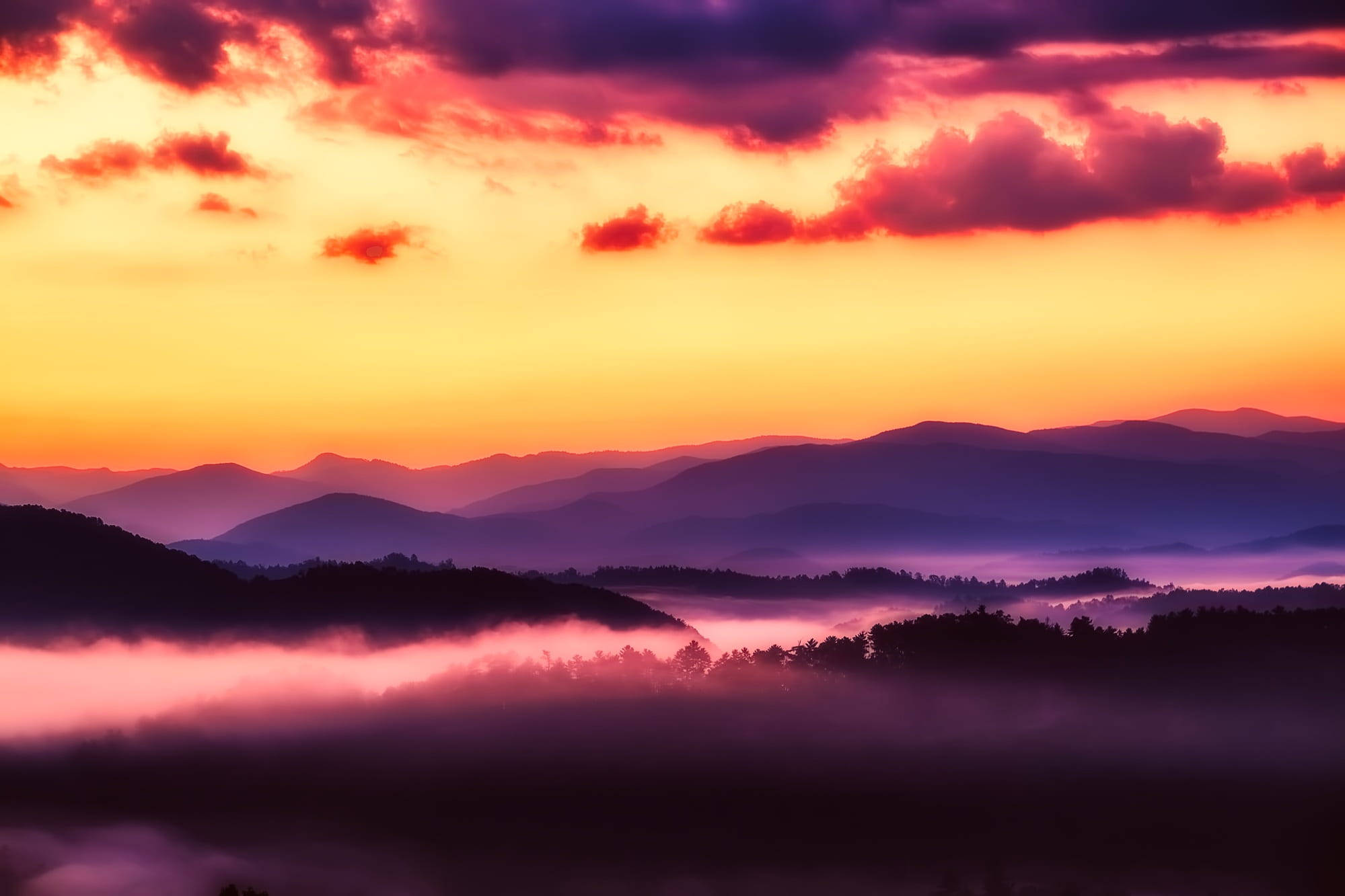 Smoky Mountains, dusk, sunset, Full HD Desktop Wallpaper
