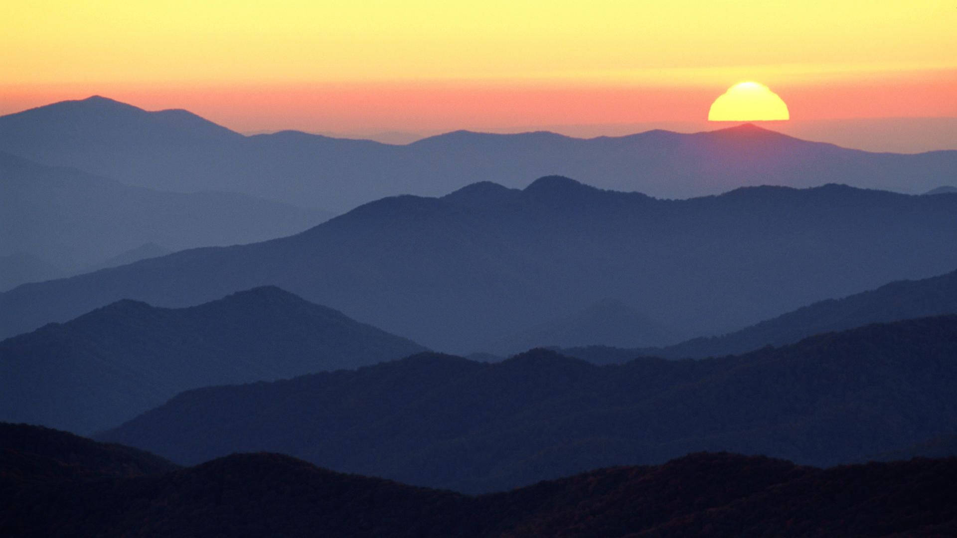 Sun Setting On Smoky Mountains, orange, pink, Full HD Desktop Wallpaper