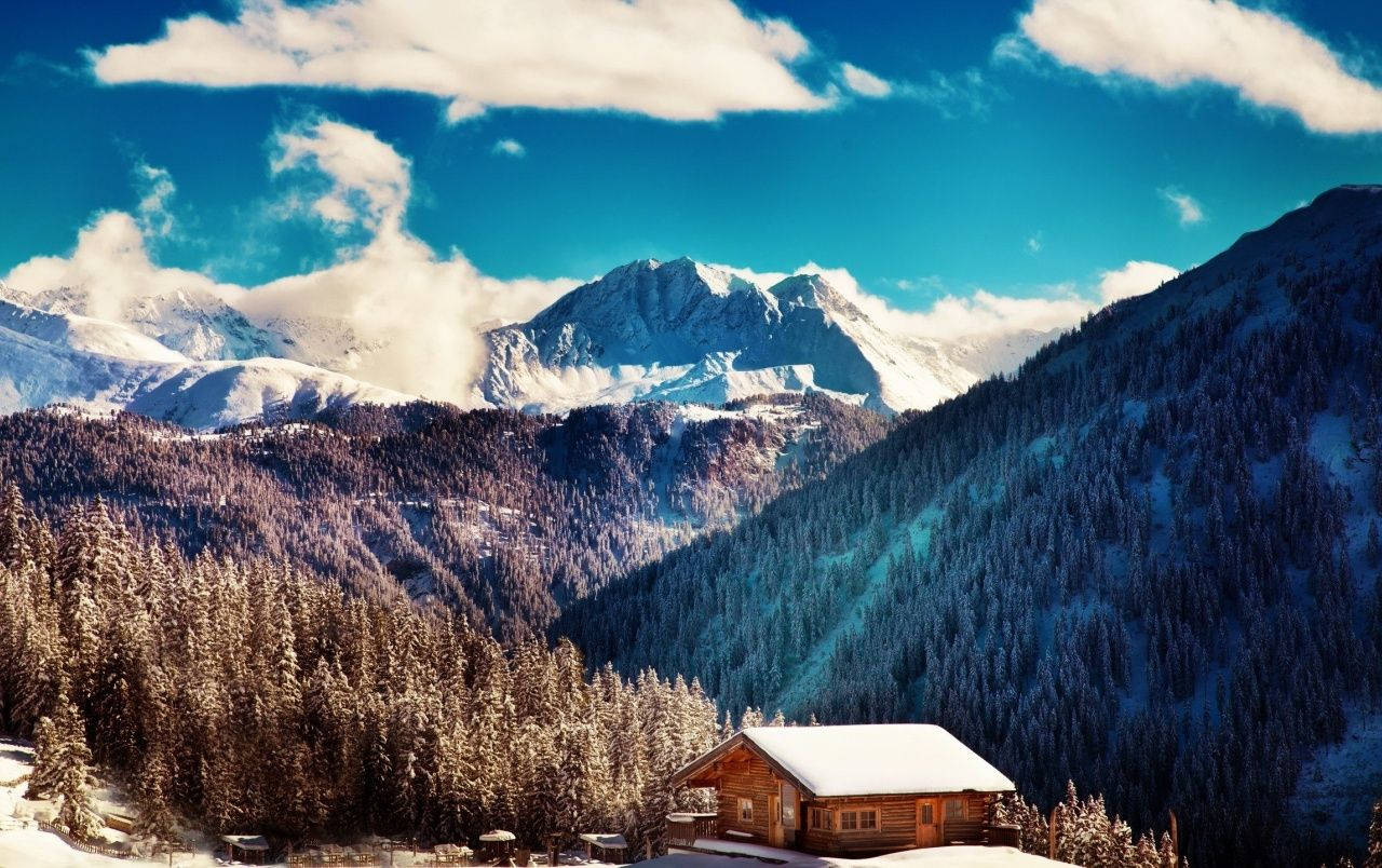 snowy cottage, Smoky Mountains, wooden cabin, HD Desktop Wallpaper
