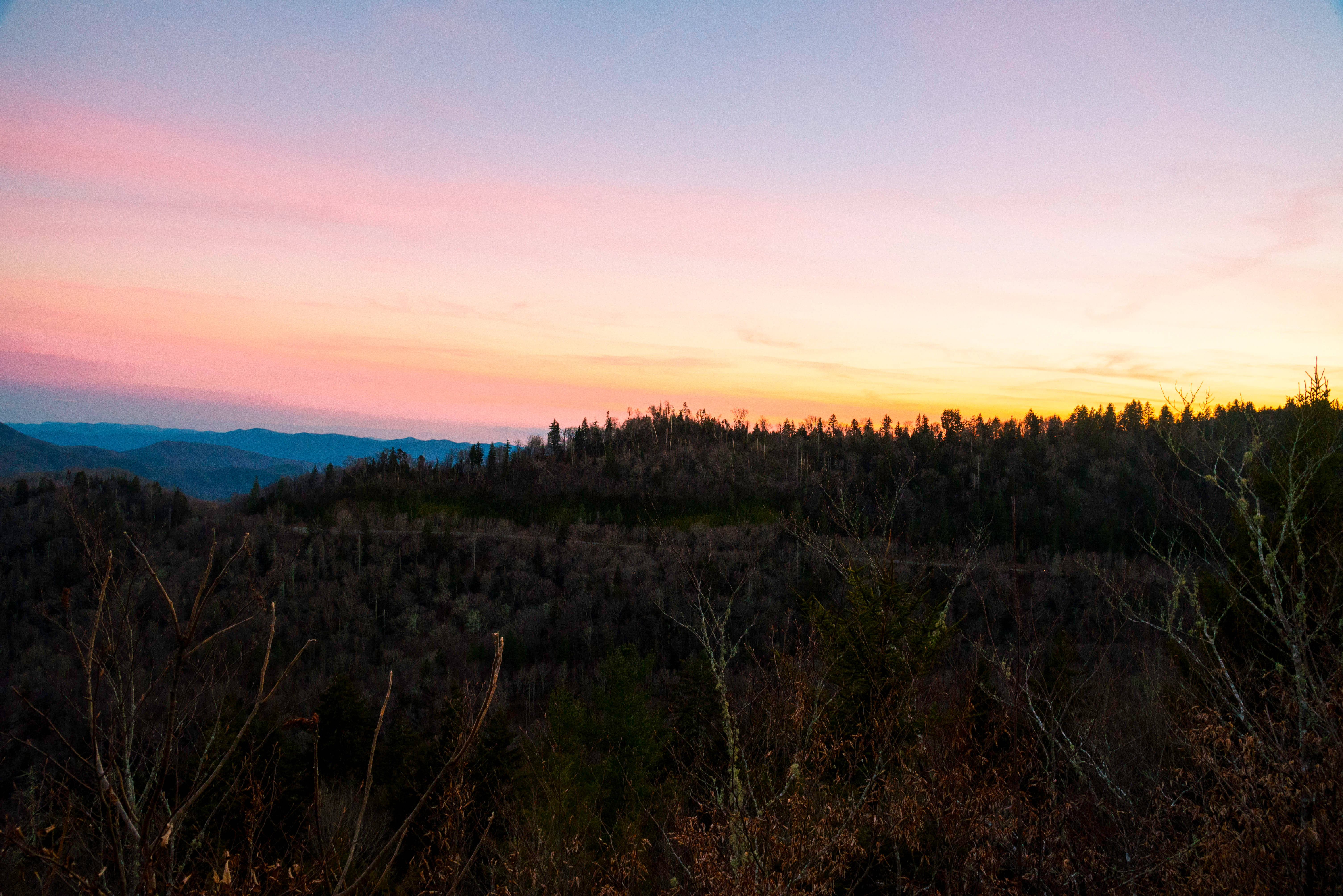 dusk sky, smoky mountains, sunset, 5K Desktop Wallpaper