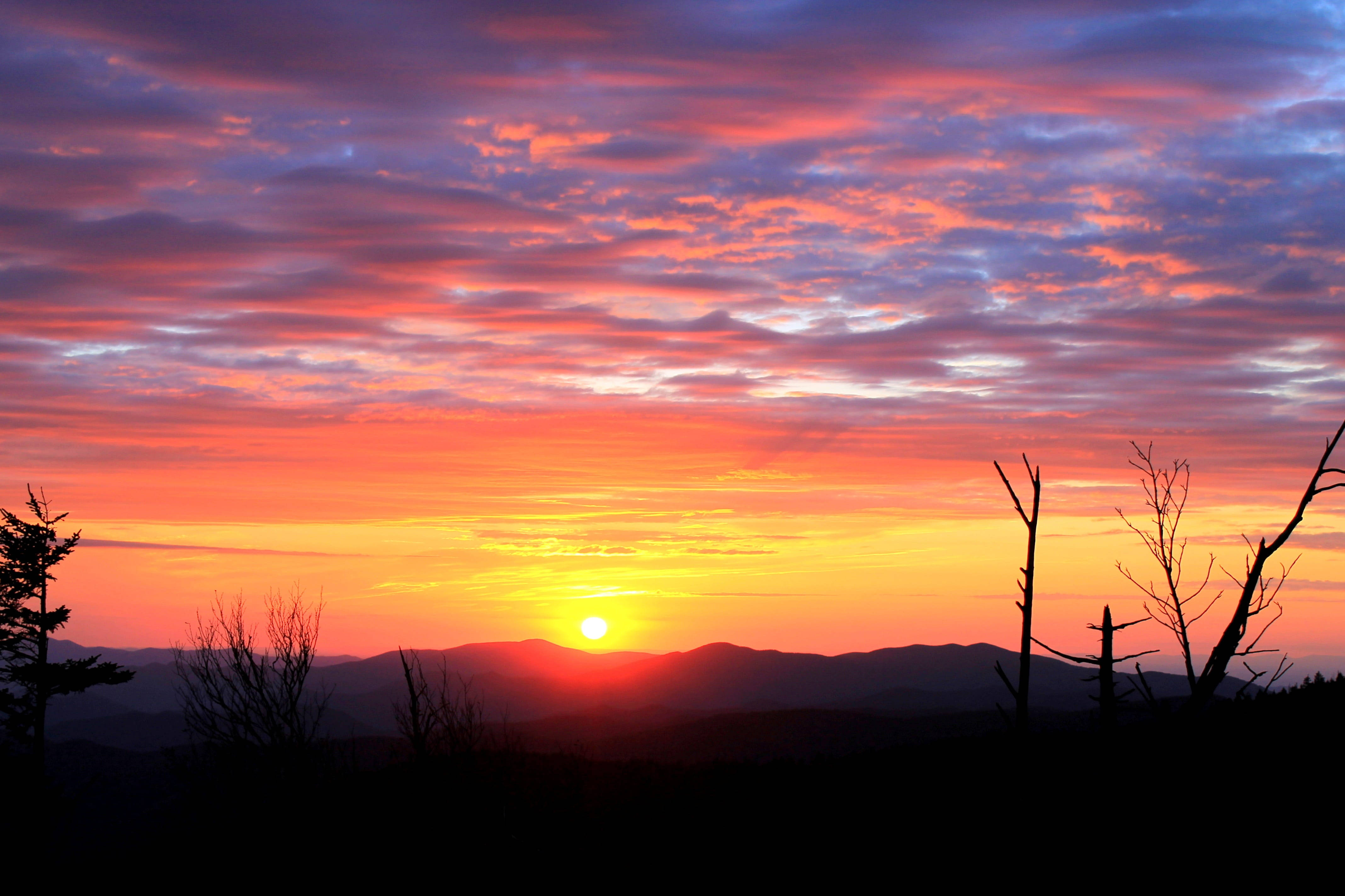 smoky mountains, sunset, orange, 4K Desktop Wallpaper