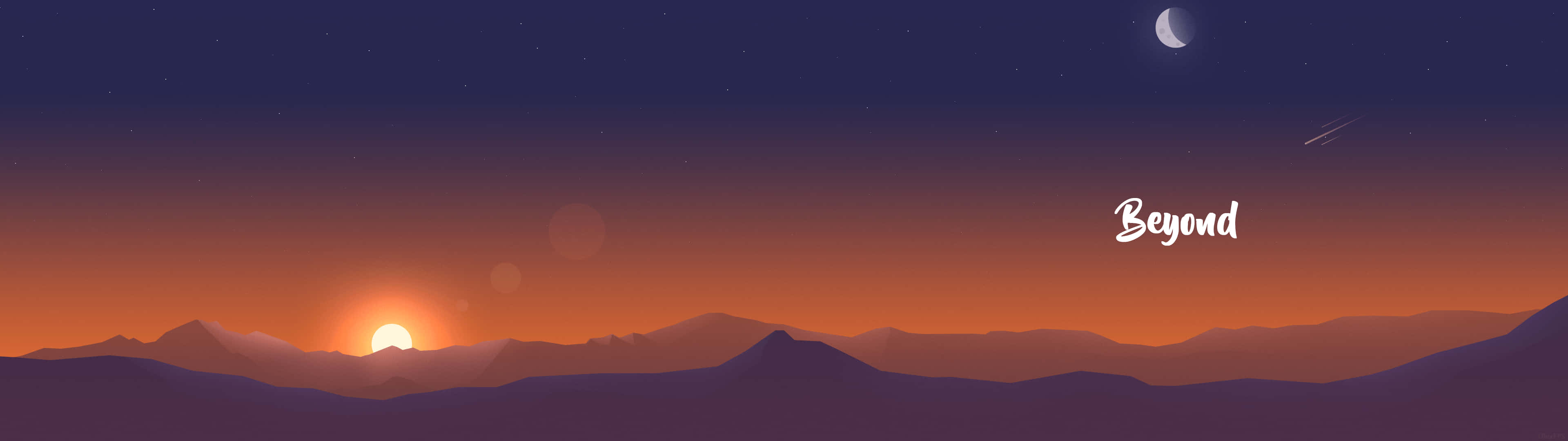 twilight mountain range, orange and purple hues, crescent moon, 4K Desktop Wallpaper