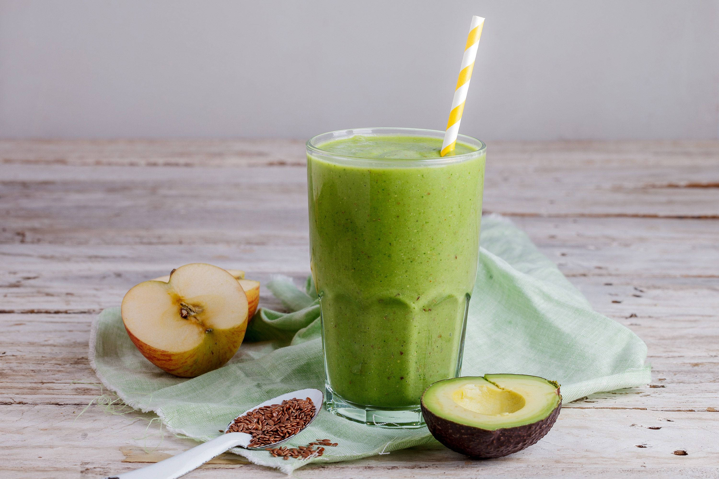 green smoothie, glass, striped straw, 2K Desktop Wallpaper