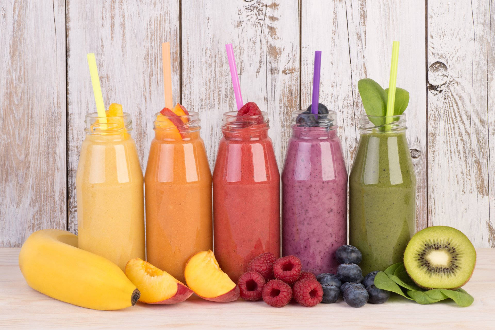 smoothies, glass bottle, straws, Full HD Desktop Wallpaper