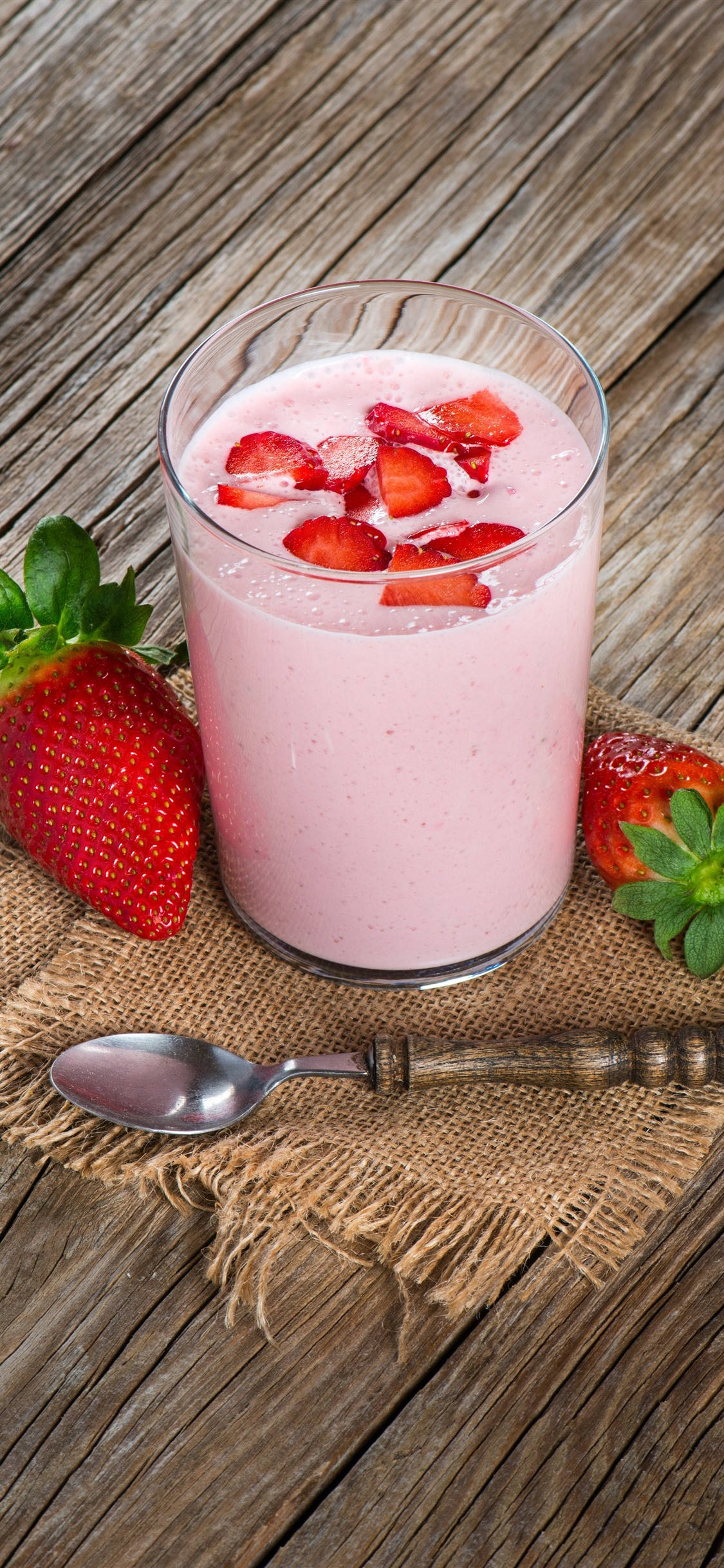 strawberry milk flavor, pink strawberry smoothie, burlap, Full HD Phone Wallpaper