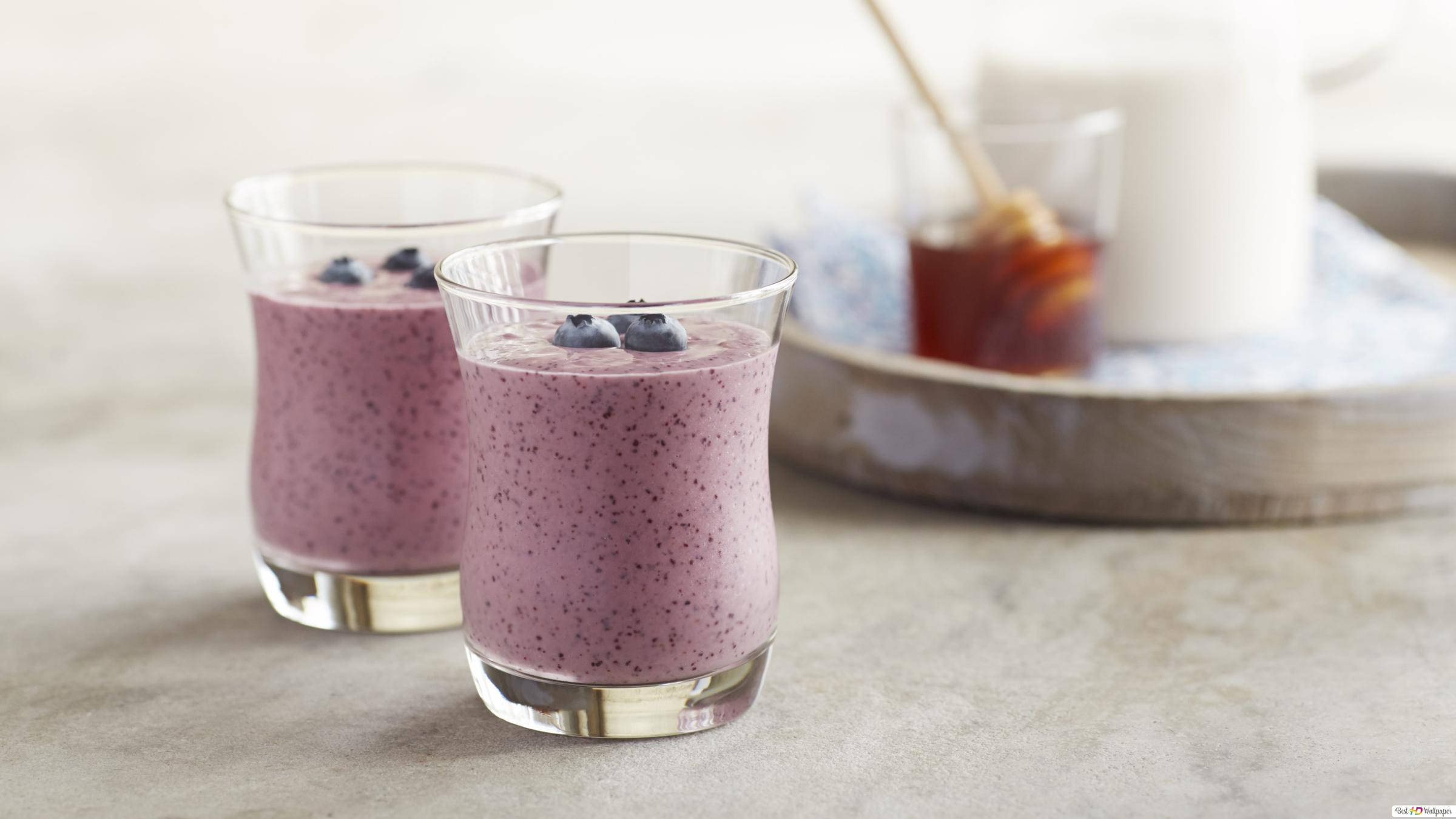 purple blueberry smoothie, fresh blueberries, marble surface, Full HD Desktop Wallpaper
