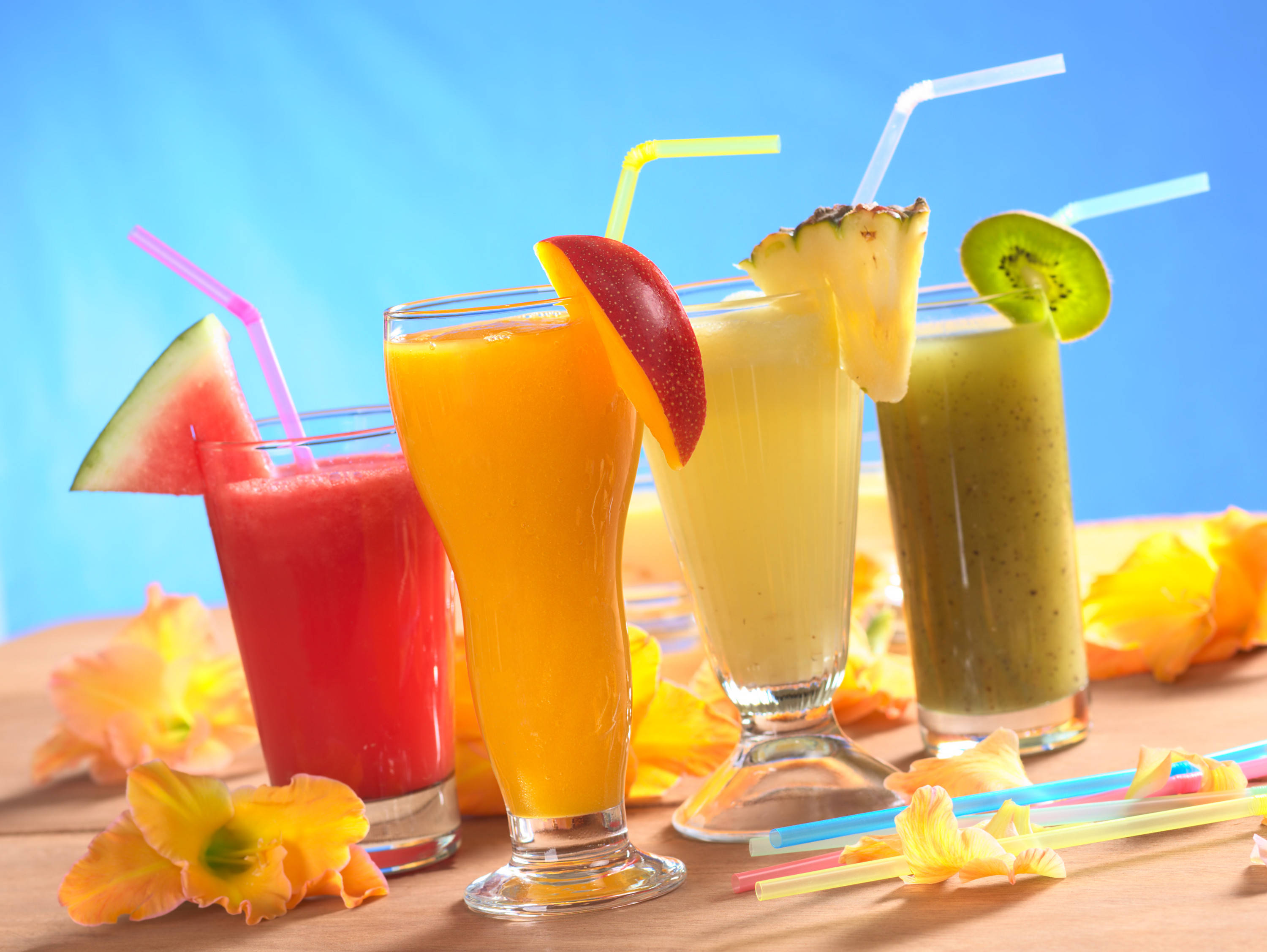 Smoothie For Summer, tropical smoothies, tall glasses, 2K Desktop Wallpaper