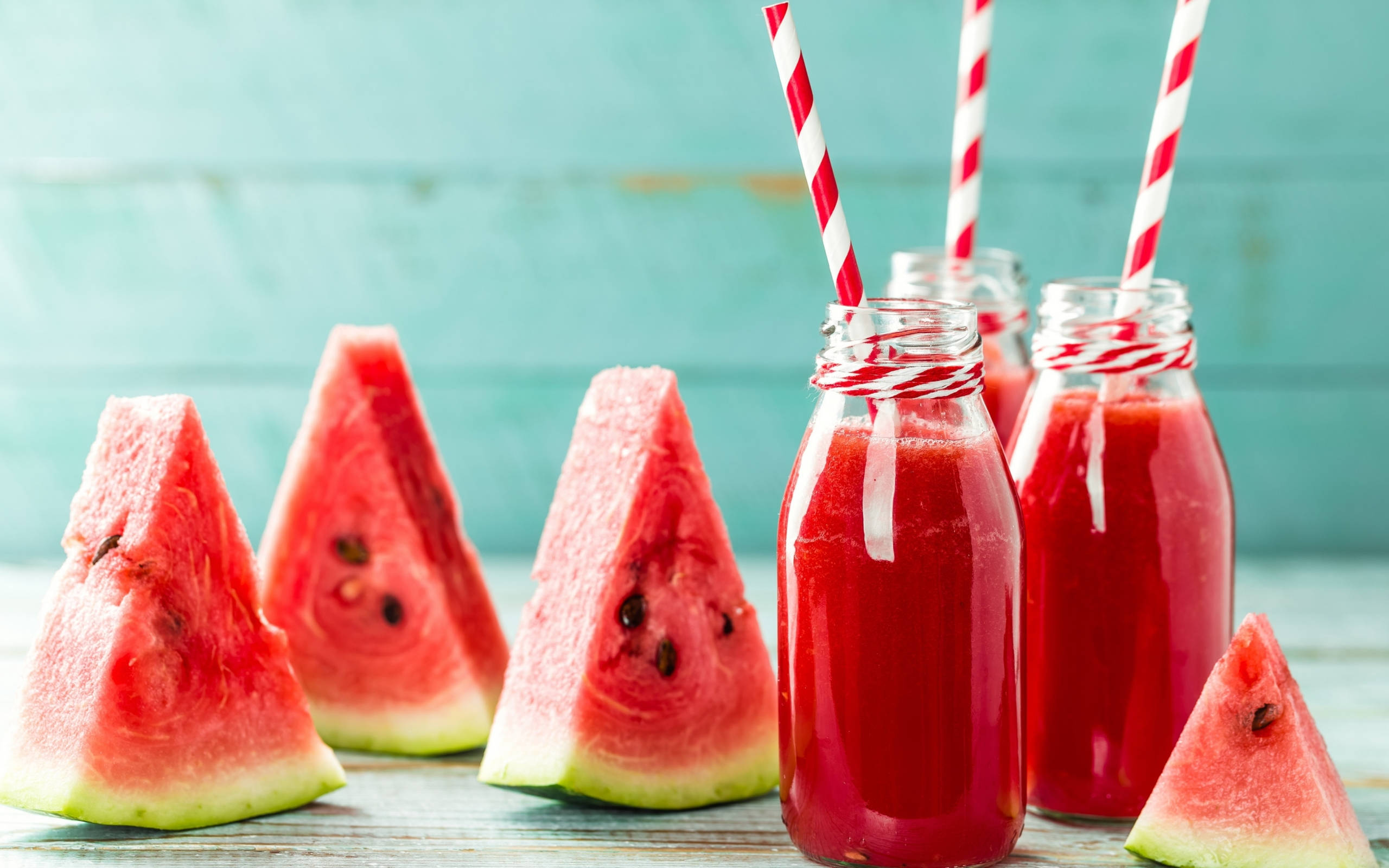 watermelon, vibrant red juice, glass bottles, 2K Desktop Wallpaper