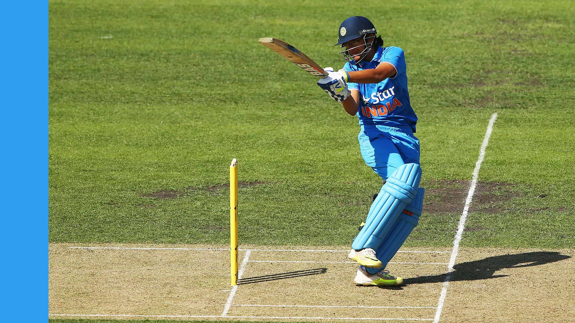 Smriti Mandhana, stadium, blue uniform, Full HD Desktop Wallpaper