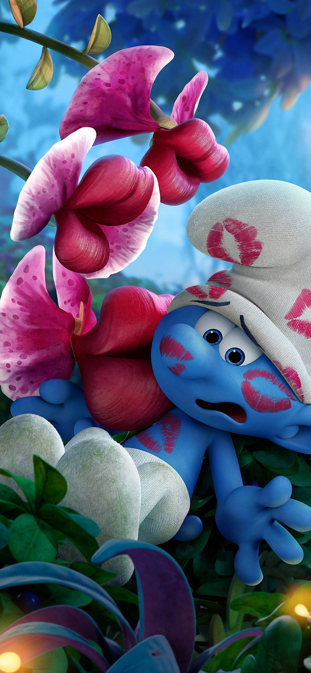 The Smurfs, blue smurf, kiss marks, 2K Phone Wallpaper