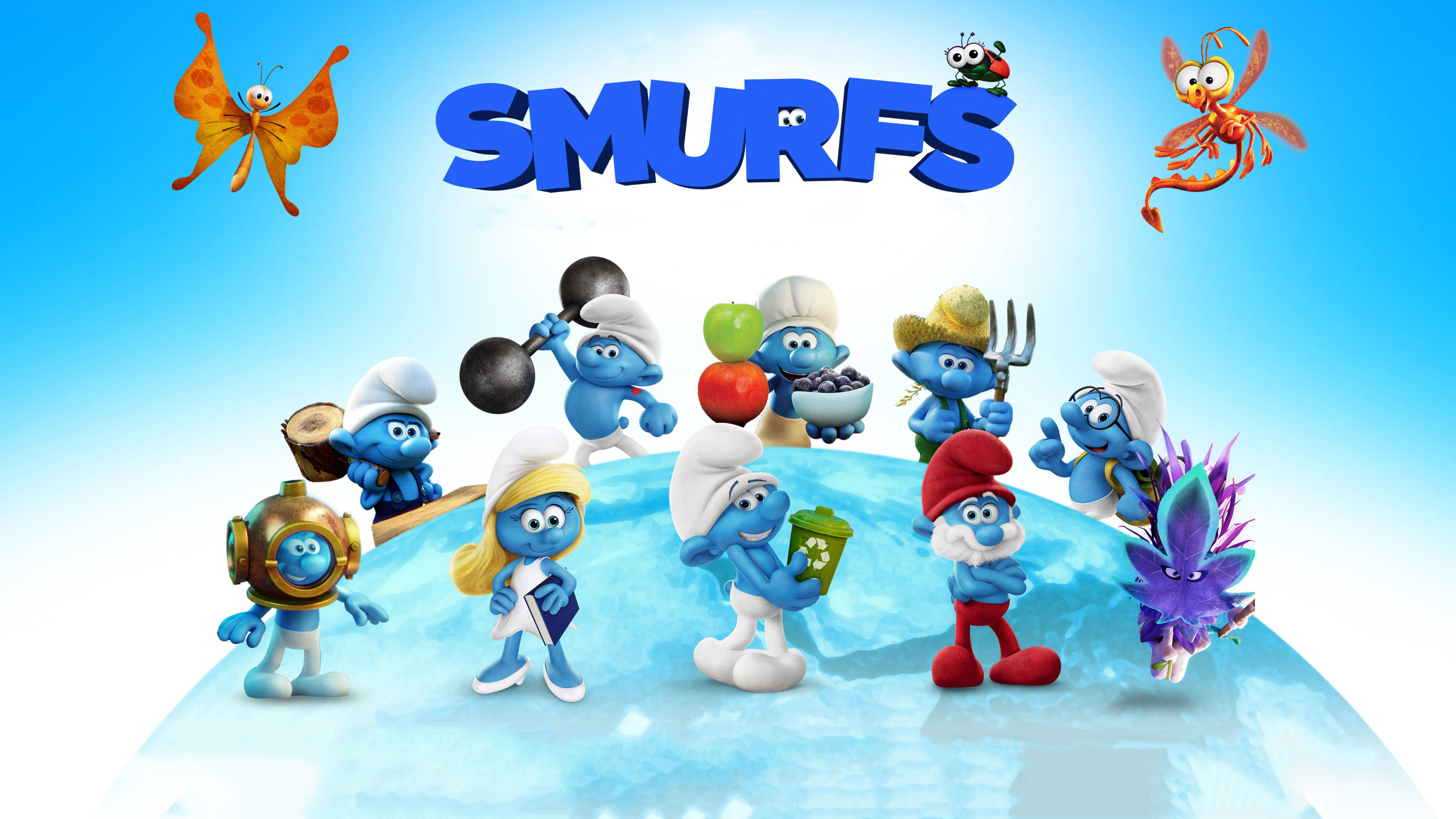 The Smurfs 2017, blue Smurfs, globe, 4K Desktop Wallpaper