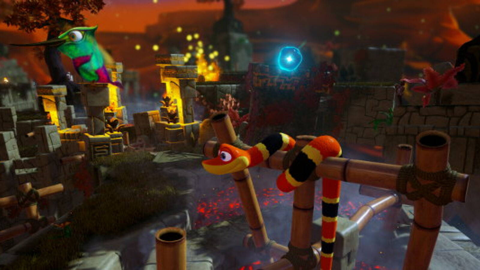 Red Snake Game, jungle temple, colorful snake character, HD Desktop Wallpaper