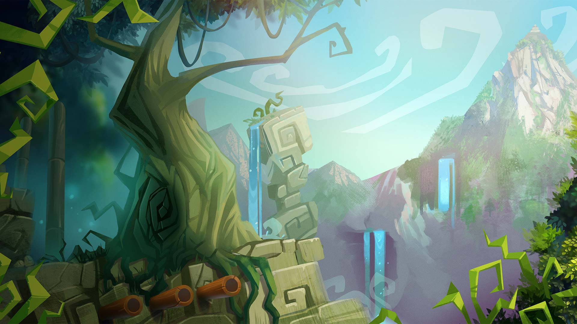 Snake Game, ancient stone ruins, vibrant green vines, Full HD Desktop Wallpaper