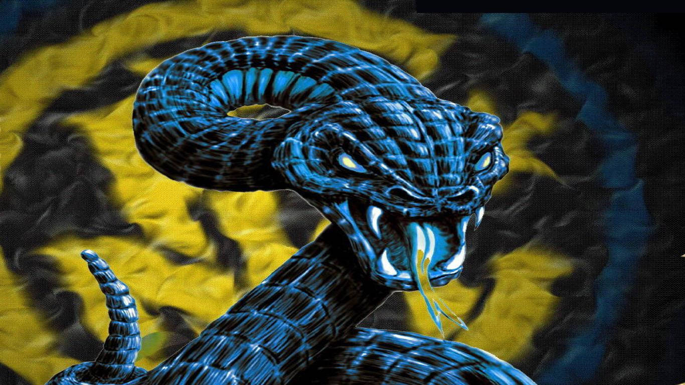 cool blue snake graphic, glowing eyes, fangs, HD Desktop Wallpaper