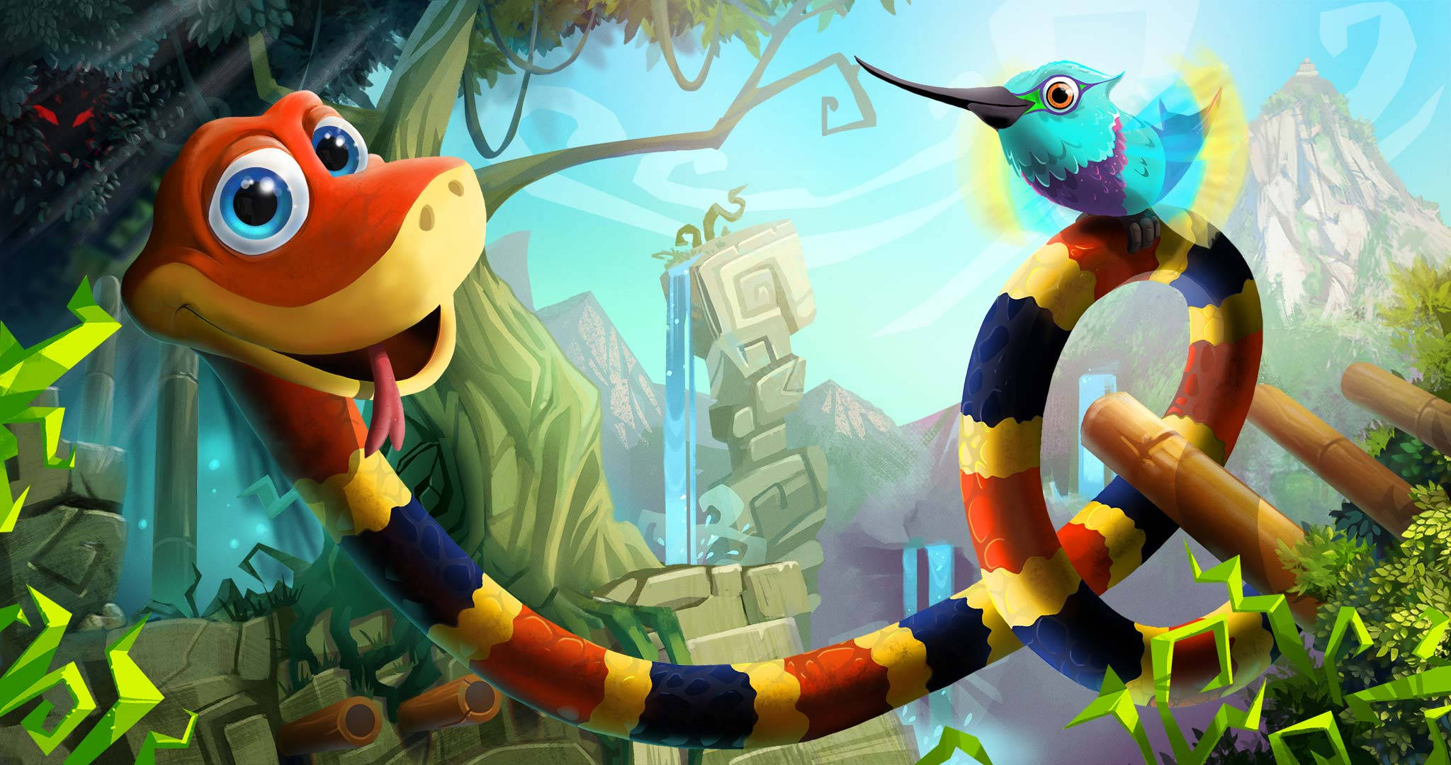 hummingbird, colorful striped body, lush jungle ruins, Full HD Desktop Wallpaper