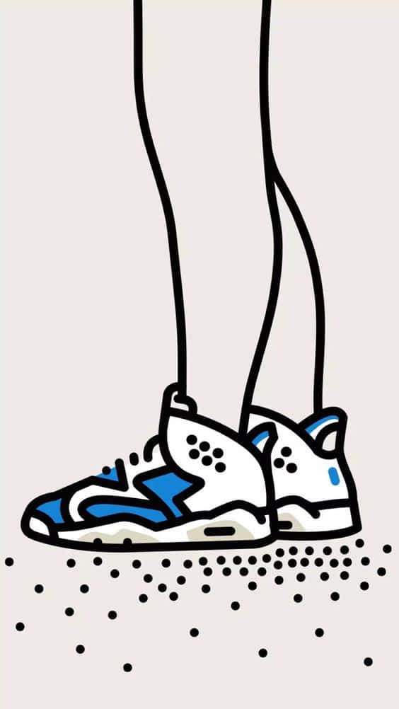 blue and white sneakers, dotted ground, stylized illustration, SD Phone Wallpaper