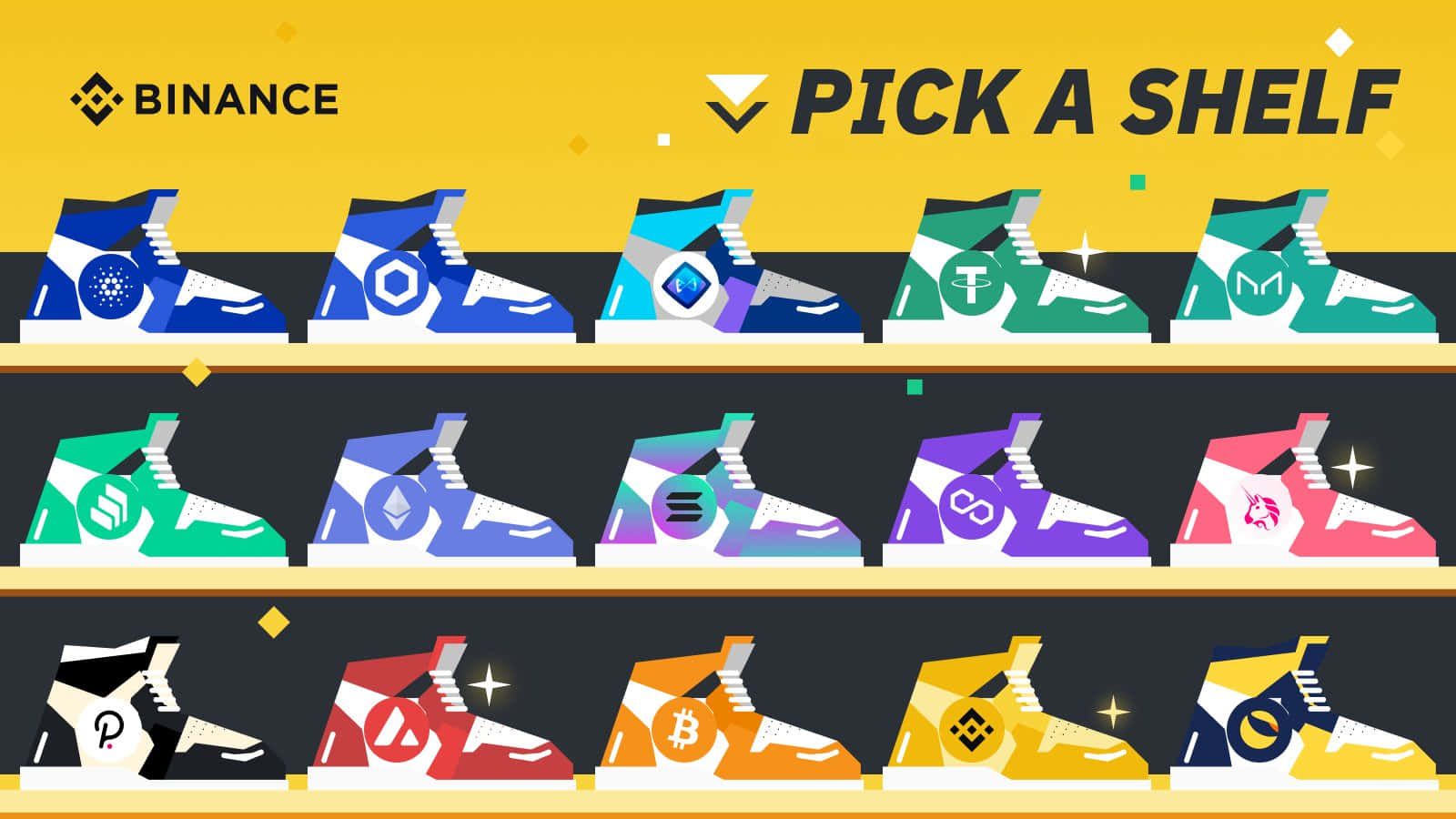 Sneakerhead, colorful illustrated sneakers, crypto logos, HD Desktop Wallpaper