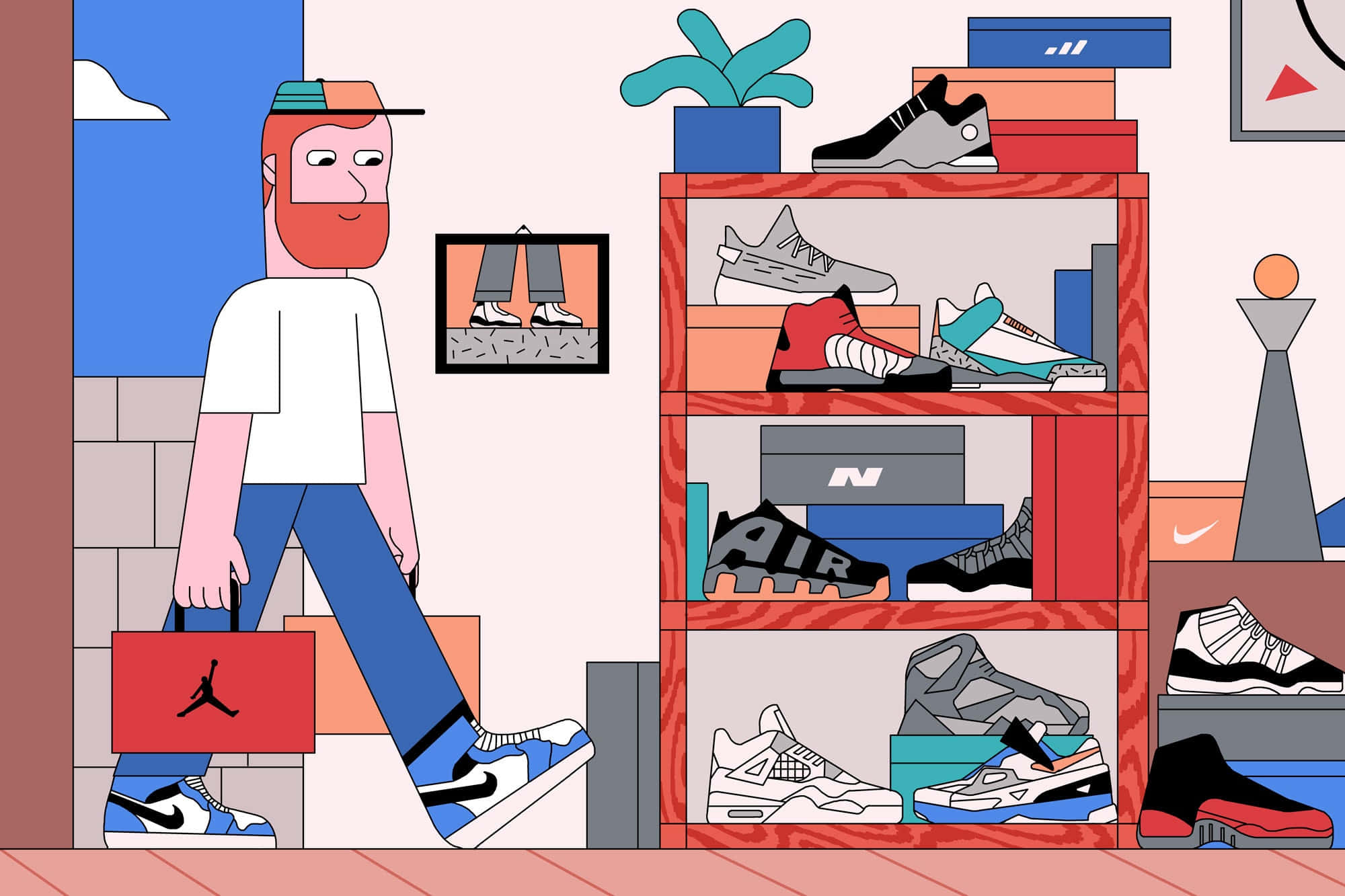 Sneakerhead 2000 x 1333, Jordan bag, tall wooden shelf, Full HD Desktop Wallpaper