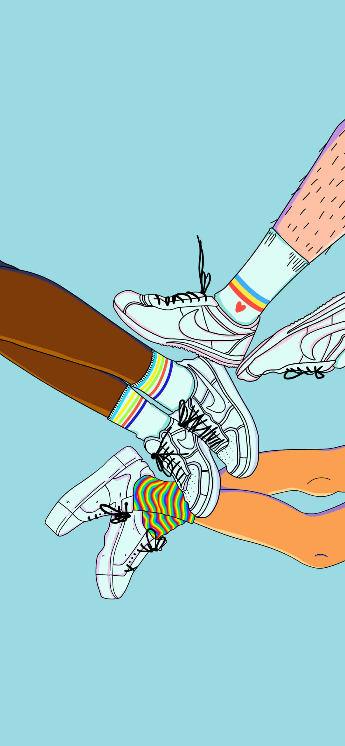 Sneakerhead, white sneakers, colorful striped socks, 2K Phone Wallpaper
