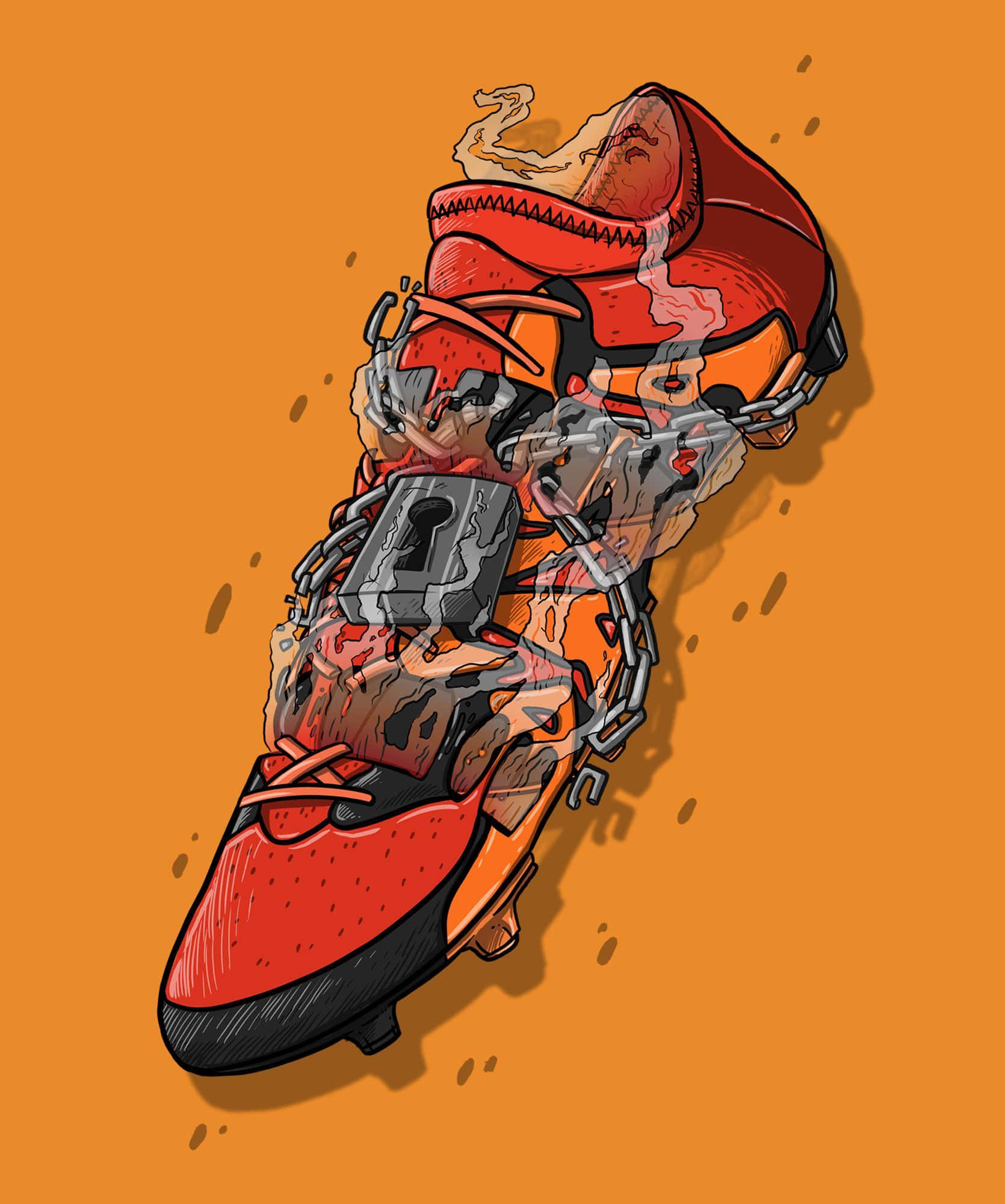 Sneakerhead, red and orange sneaker, chained, Full HD Phone Wallpaper