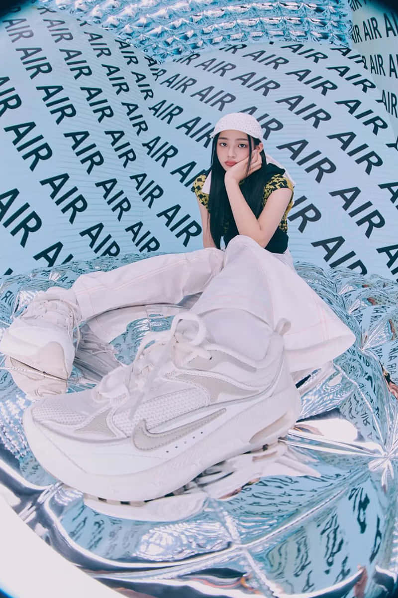 white cap, patterned top, oversized white sneakers, SD Phone Wallpaper