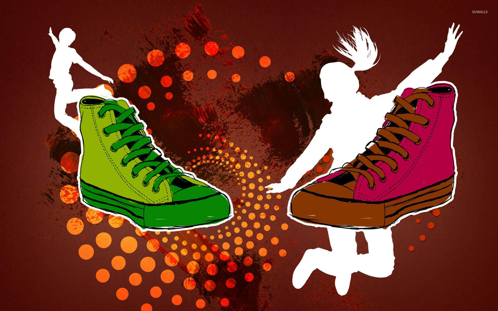 cartoon sneaker, high-top sneakers, dancing silhouettes, Full HD Desktop Wallpaper