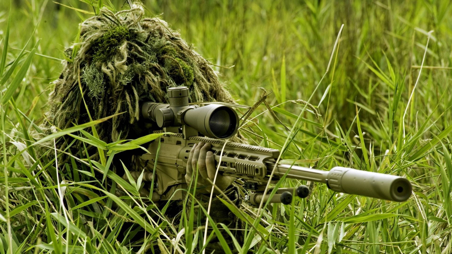 sniper, ghillie suit, mossy, Full HD Desktop Wallpaper