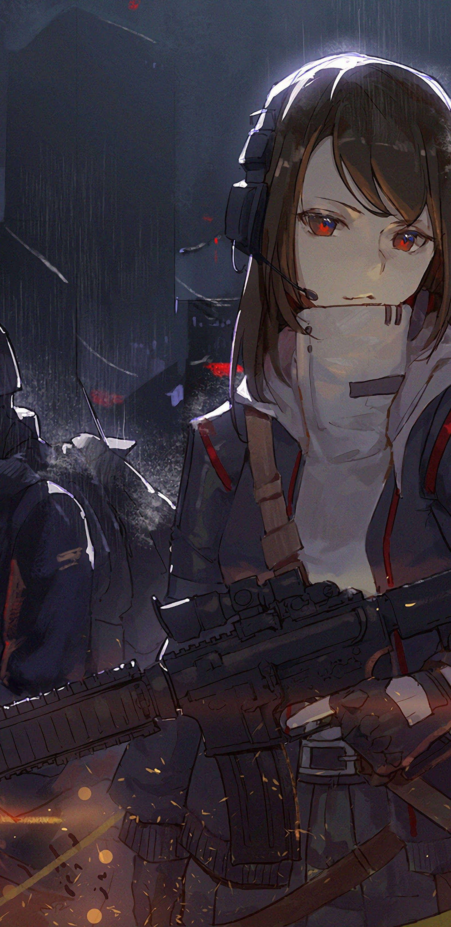 4K Anime iPhone, fierce armed girl, red eyes, 2K Phone Wallpaper