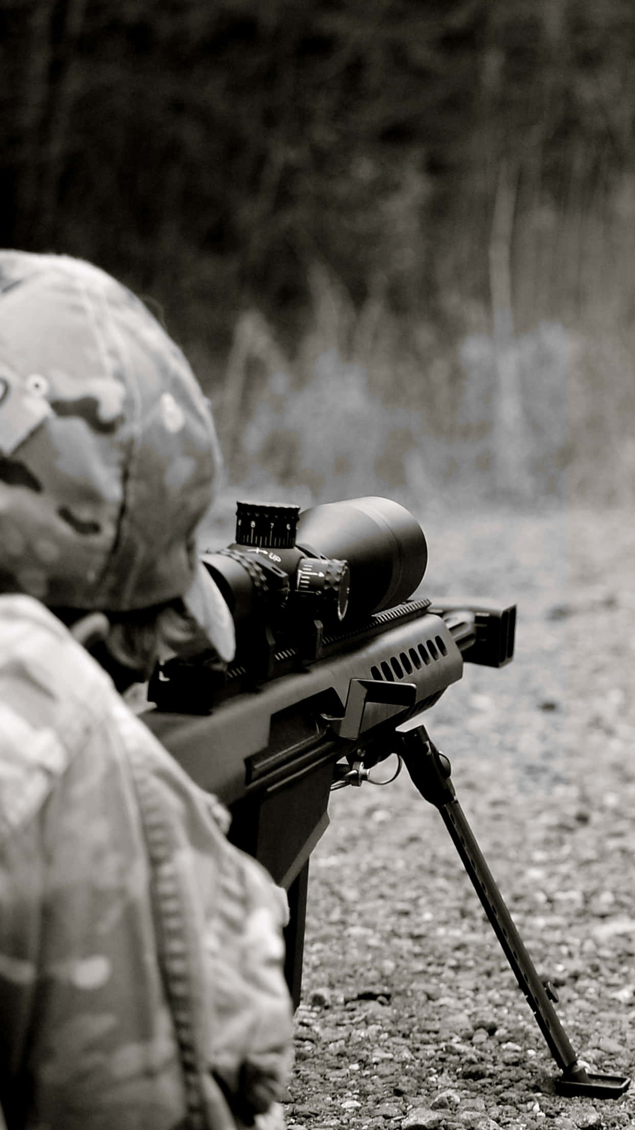 sniper rifle, camouflage gear, prone position, Full HD Phone Wallpaper