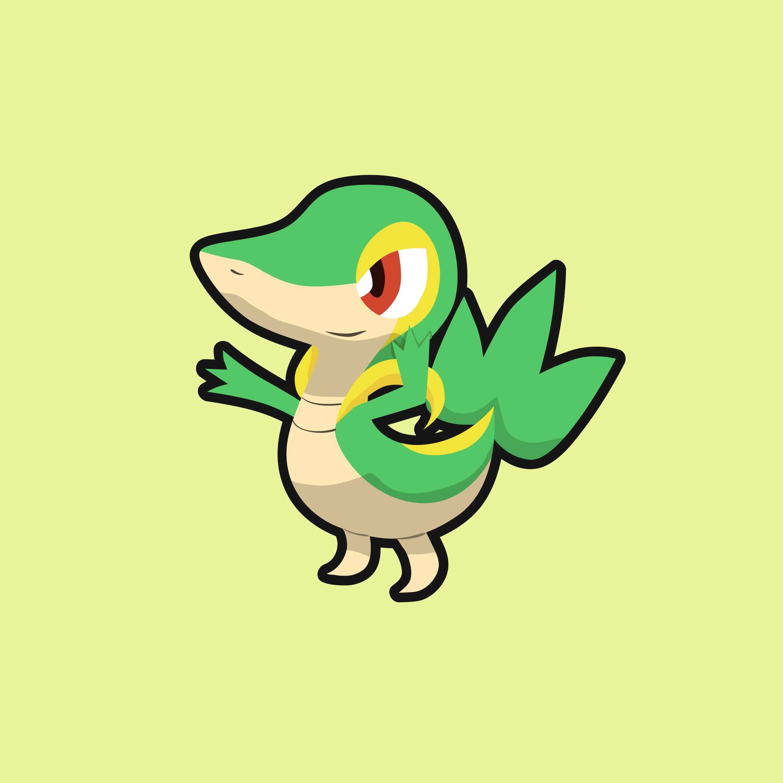 Snivy, green cartoon snake, yellow accents, Full HD Desktop Wallpaper