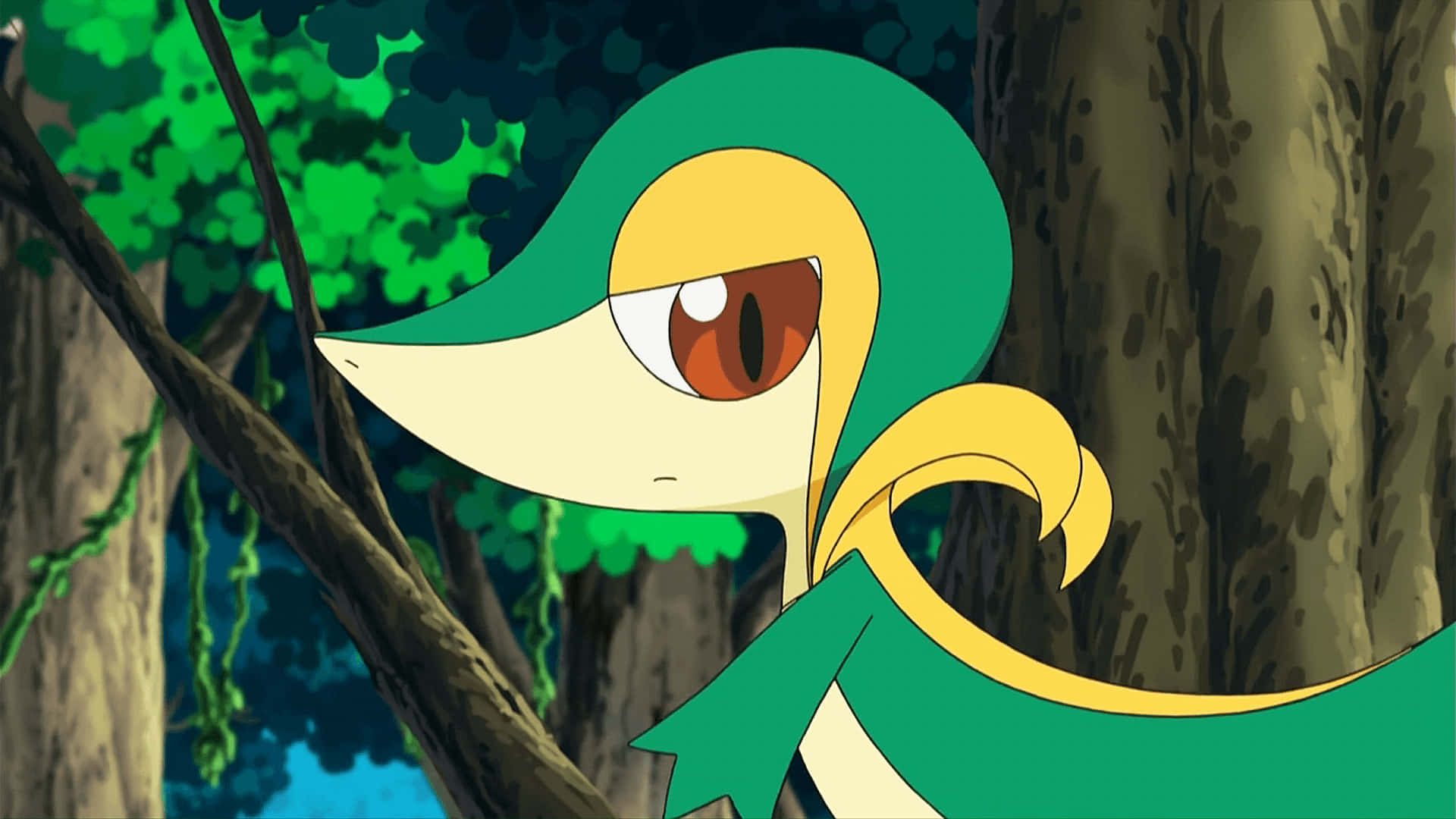 Snivy, anime, green and yellow, Full HD Desktop Wallpaper