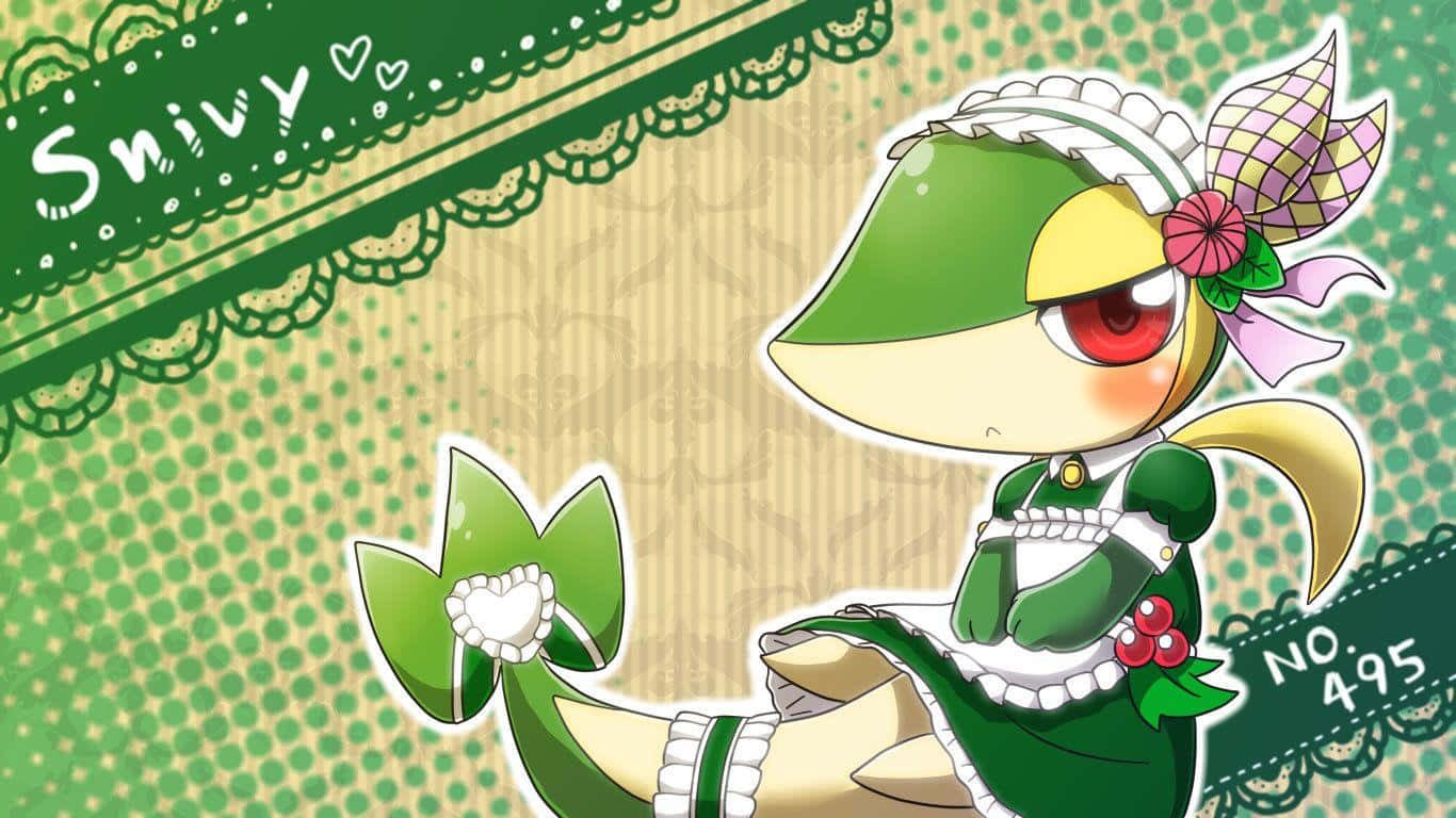Snivy, maid outfit, red eyes, HD Desktop Wallpaper