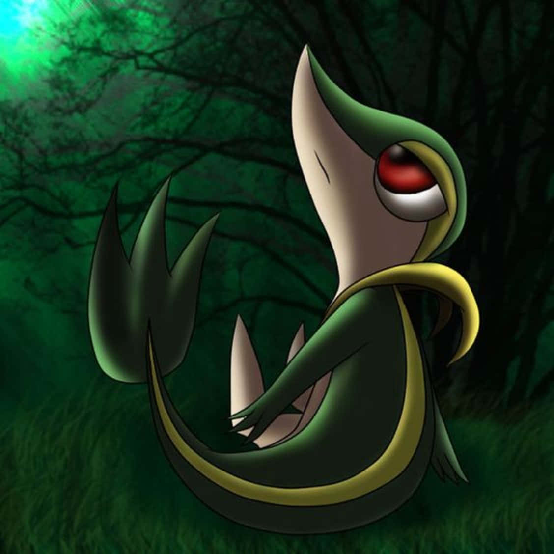 Snivy, dark forest, eerie green light, SD Desktop Wallpaper