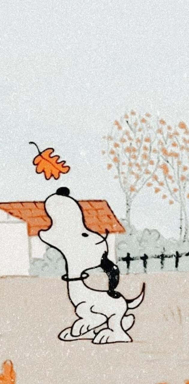 Snoopy, autumn, orange leaf, HD Phone Wallpaper