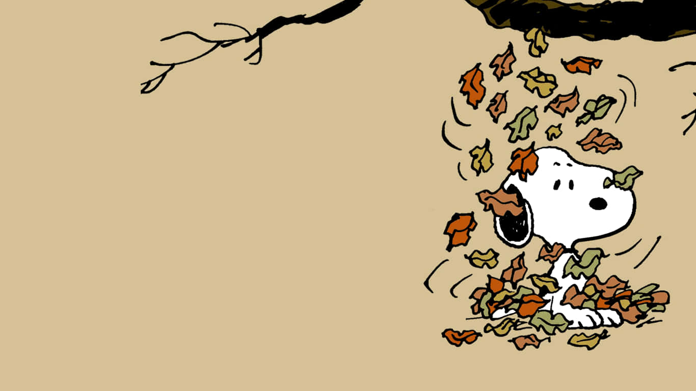 Snoopy, autumn leaves, bare tree branch, HD Desktop Wallpaper