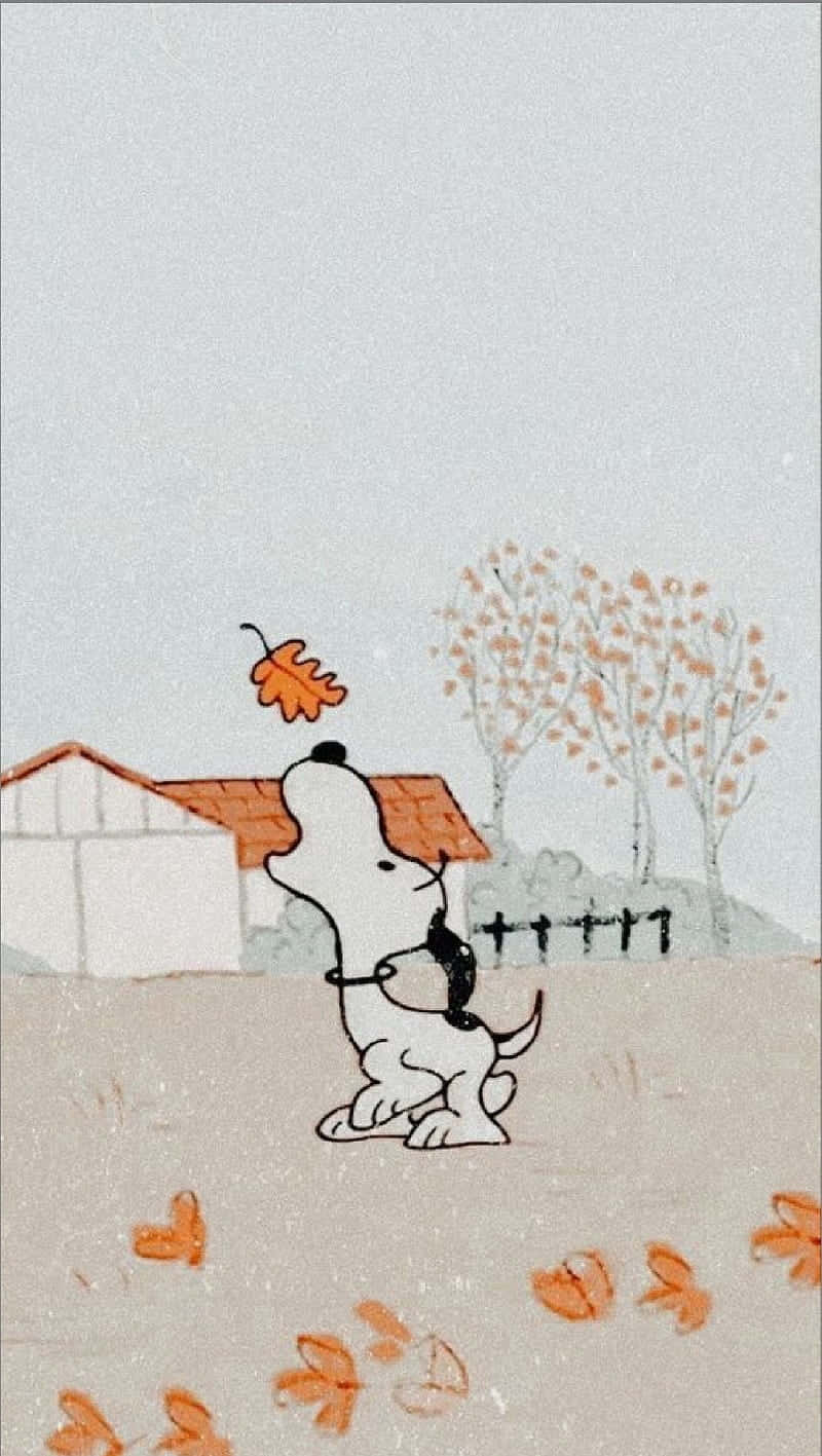 Snoopy, autumn, orange leaf, HD Phone Wallpaper