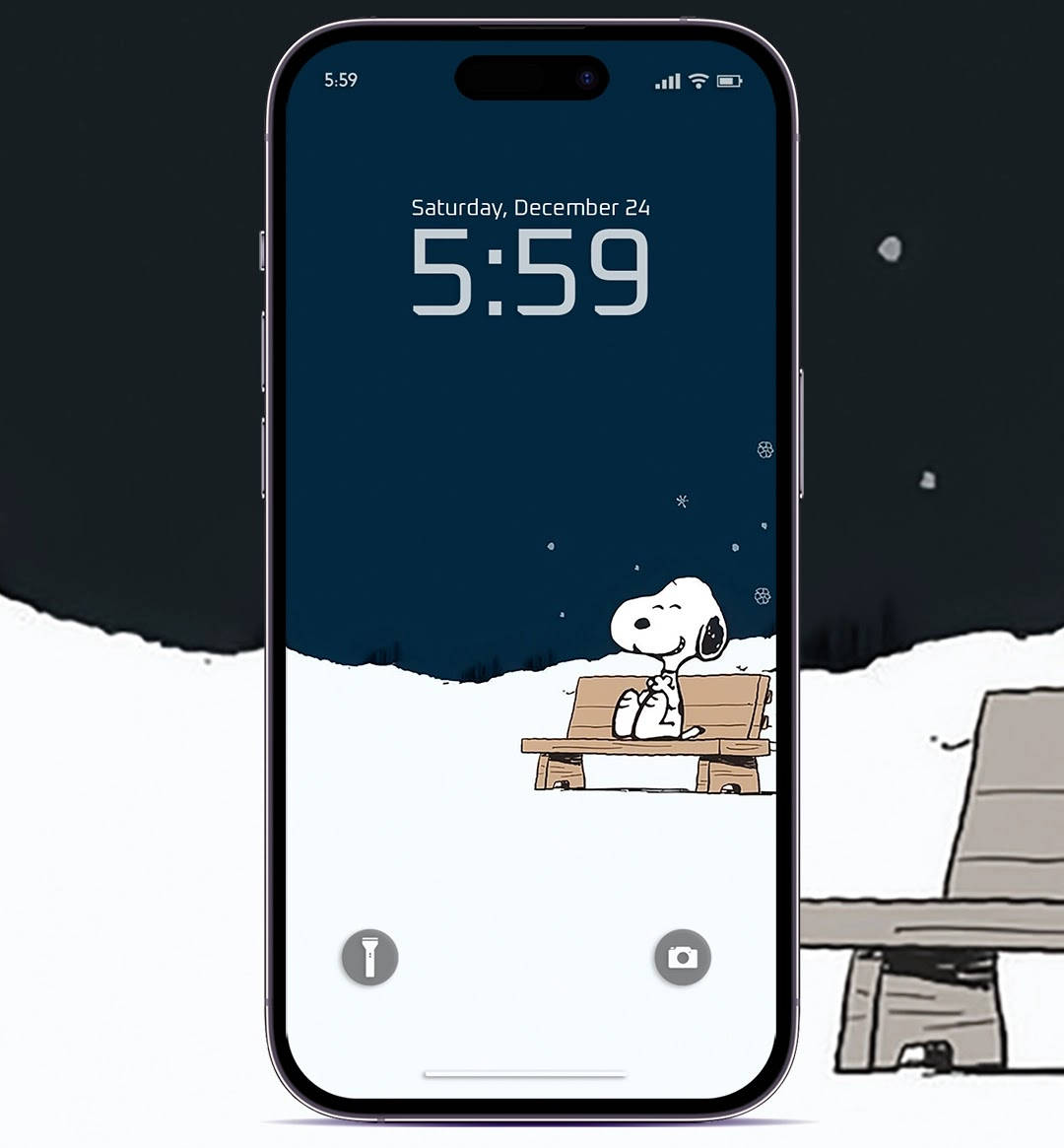 Snoopy, Christmas, bench, SD Phone Wallpaper